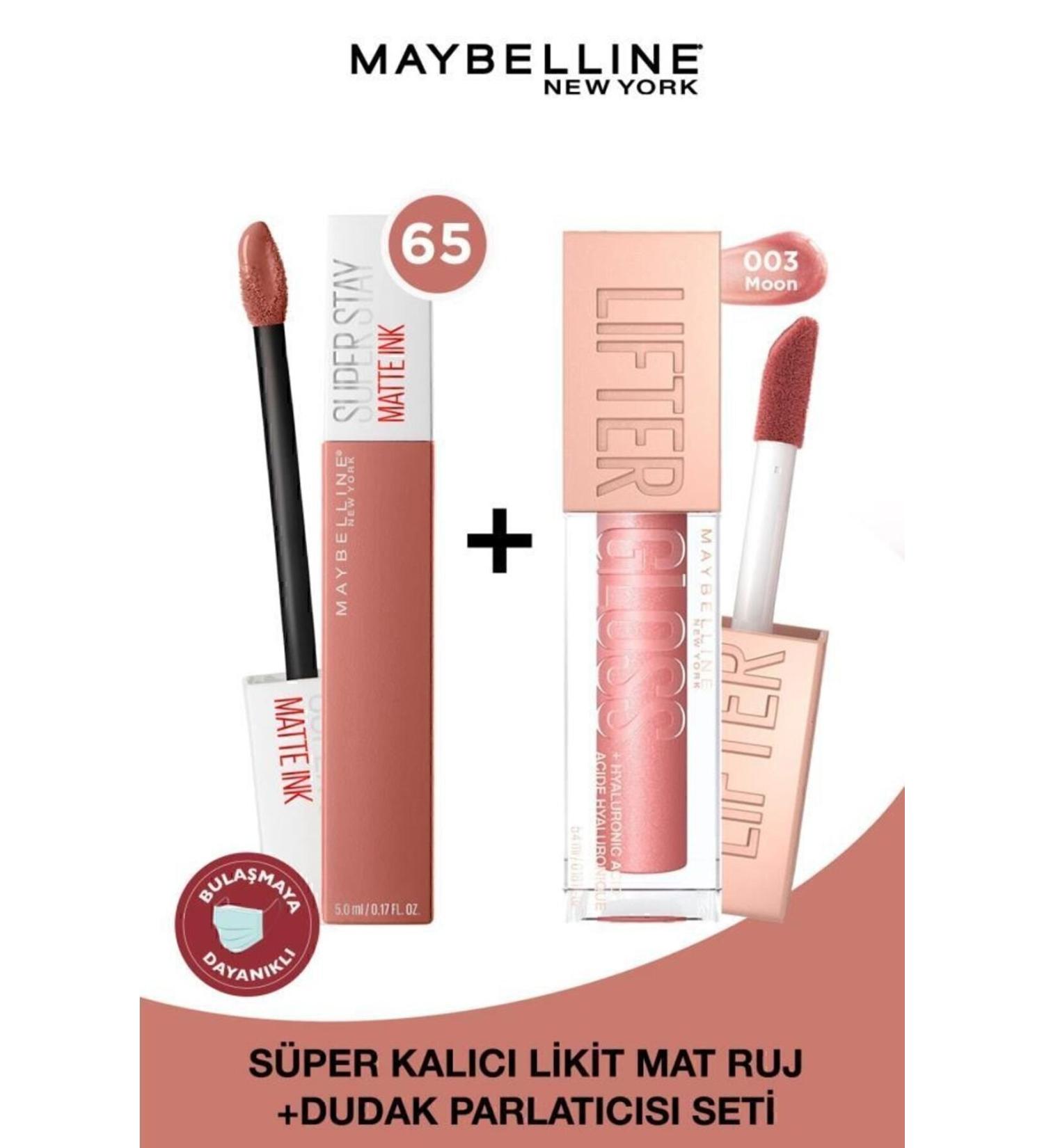 Maybelline New York Super Stay Matte Ink Liquid Matte Lipstick 65 Seductress & Lifter Gloss Lip Gloss 003 Moon - Buy Online on GoSupps.com