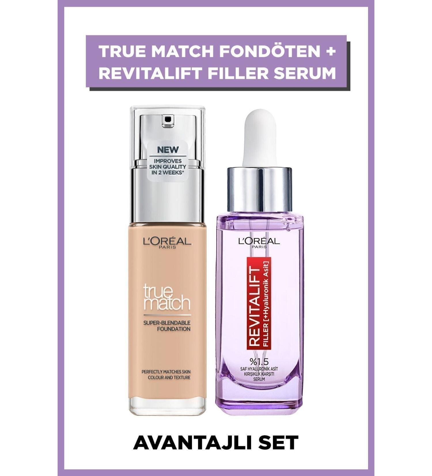 L'Oreal Paris Revitalift Filler %1.5 Pure Hyaluronic Acid Serum 30 Ml + True Match Foundation 2r Rose Vanilla - Buy Online on GoSupps.com