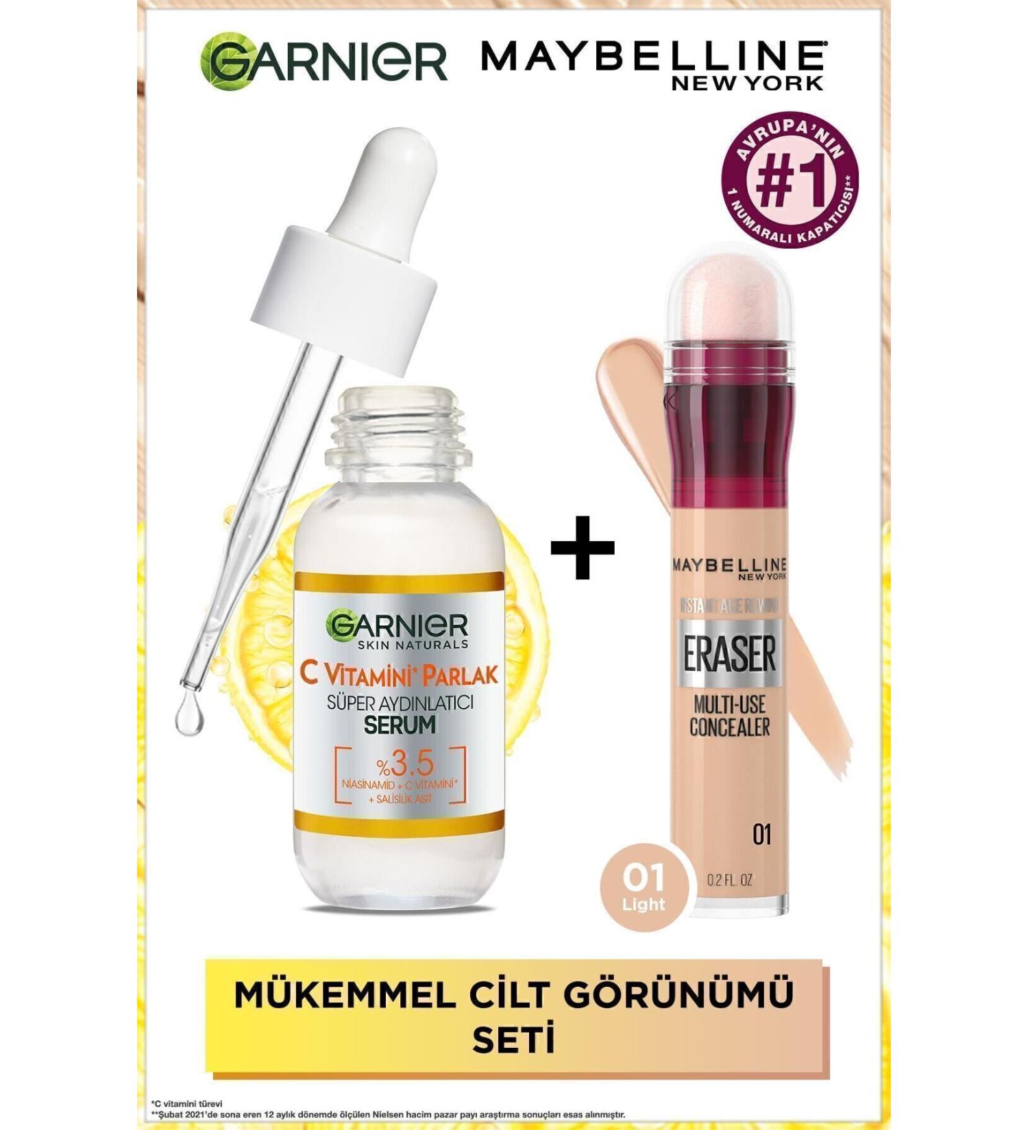 Maybelline New York Instant Anti Age Eraser Concealer - 01 Light & Vitamin C Bright Super Brightening Serum 30 ml - Buy Online on GoSupps.com