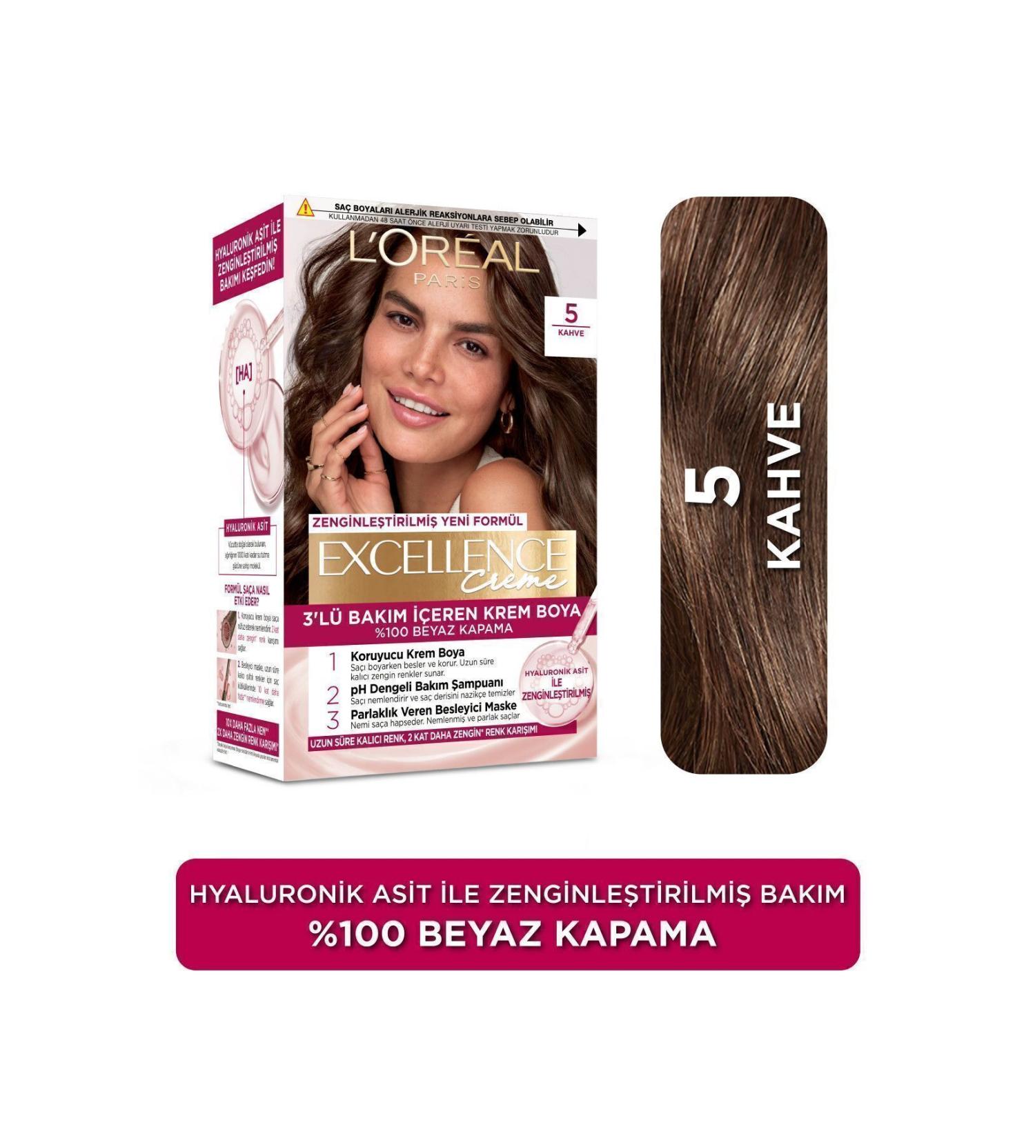 L'Oreal Paris L'or al Paris Excellence Creme Hair Dye - 5 Brown - Buy Online on GoSupps.com