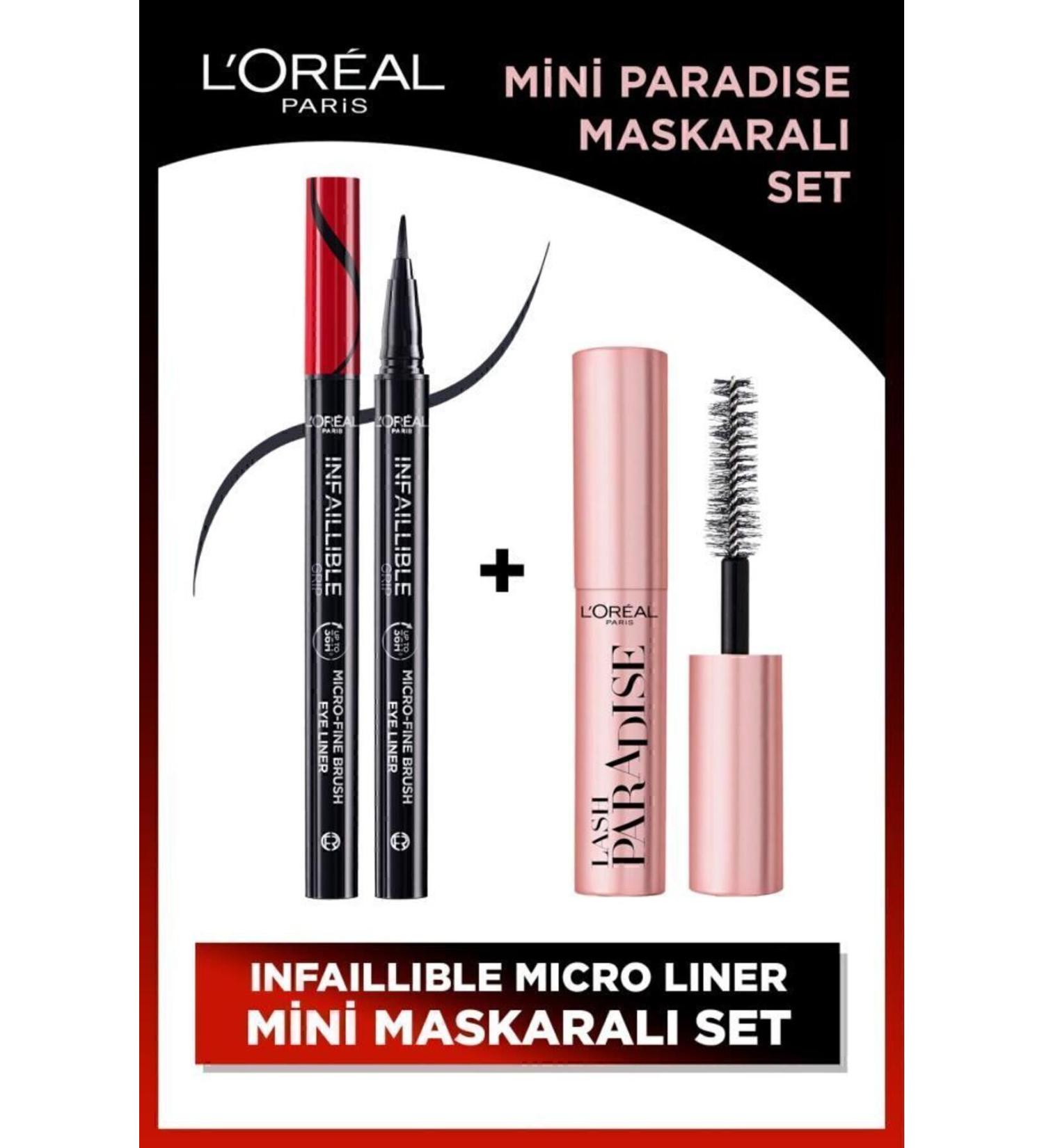 L'Oreal Paris Infaillible 36h Grip Micro Fine Eyeliner 01 Obsidian Black & Mini Paradise Mascara 4.7ml Makeup Set - Buy Online on GoSupps.com