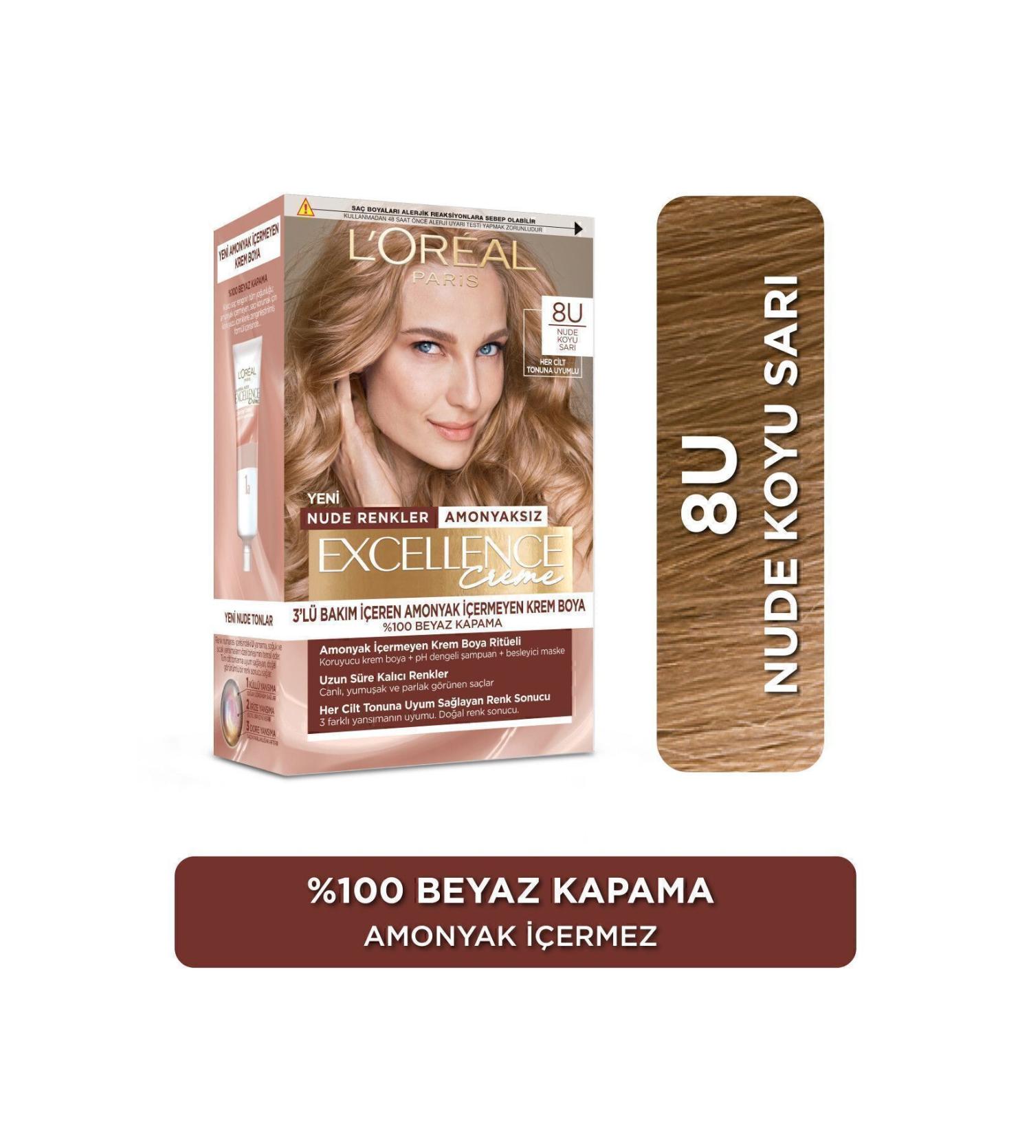 L'Oreal Paris Excellence Creme Nude Colors Hair Dye 8u Nude Dark Blonde - Buy Online on GoSupps.com