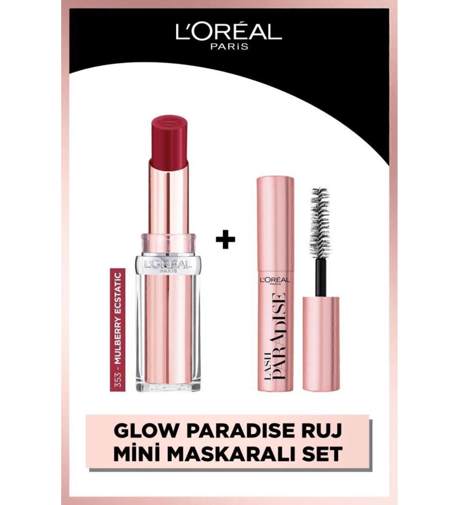 L'Oreal Paris Glow Paradise Balm-in-Lipstick Shimmering Lipstick 353 Mulberry Ecstatic & Mini Paradise Mascara 4.7 ML - Buy Online on GoSupps.com