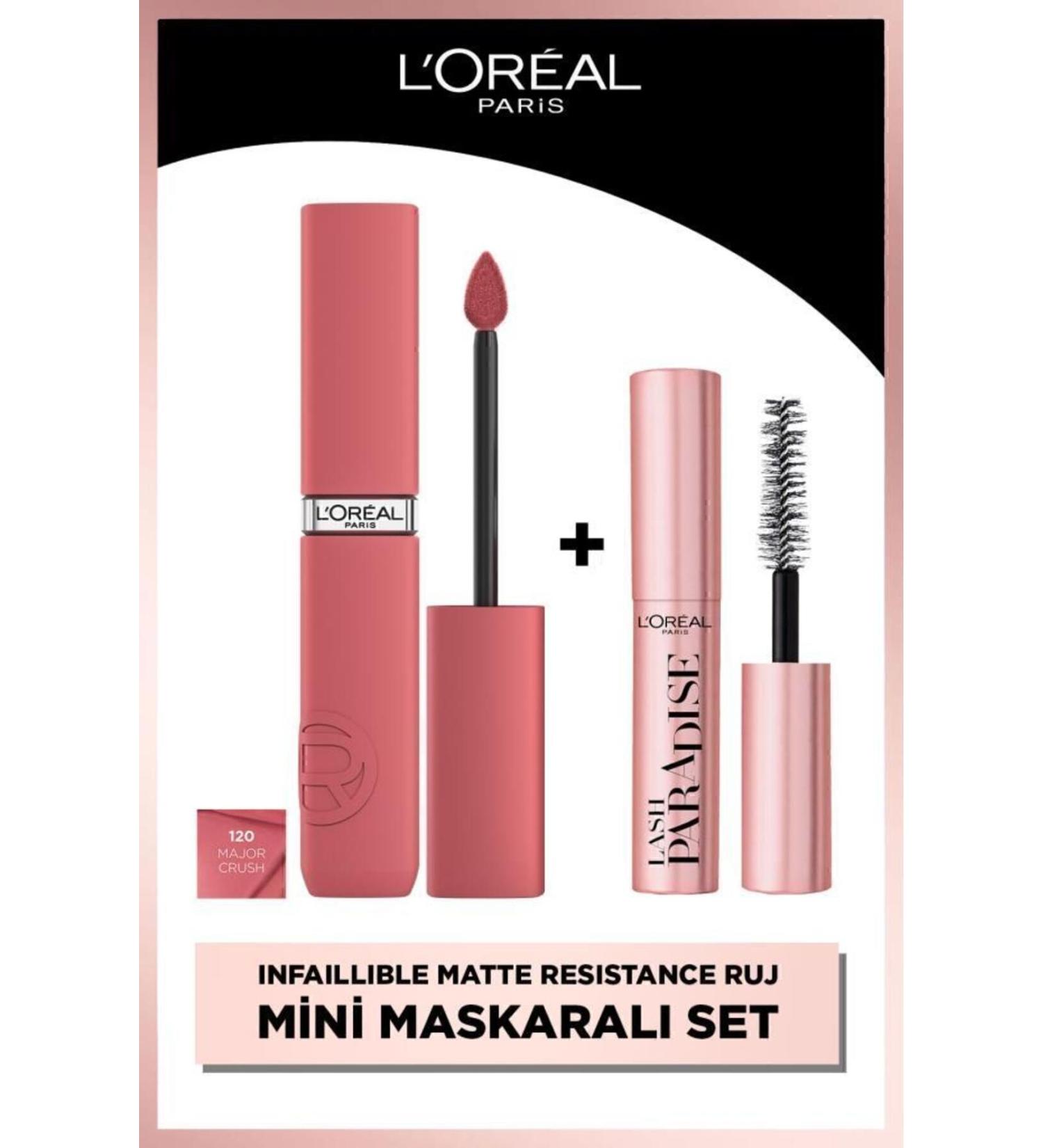 L'Oreal Paris Infaillible Matte Resistance Liquid Matte Lipstick - 120 Major Crush & Mini Paradise Mascara 4.7 ML - Buy Online on GoSupps.com