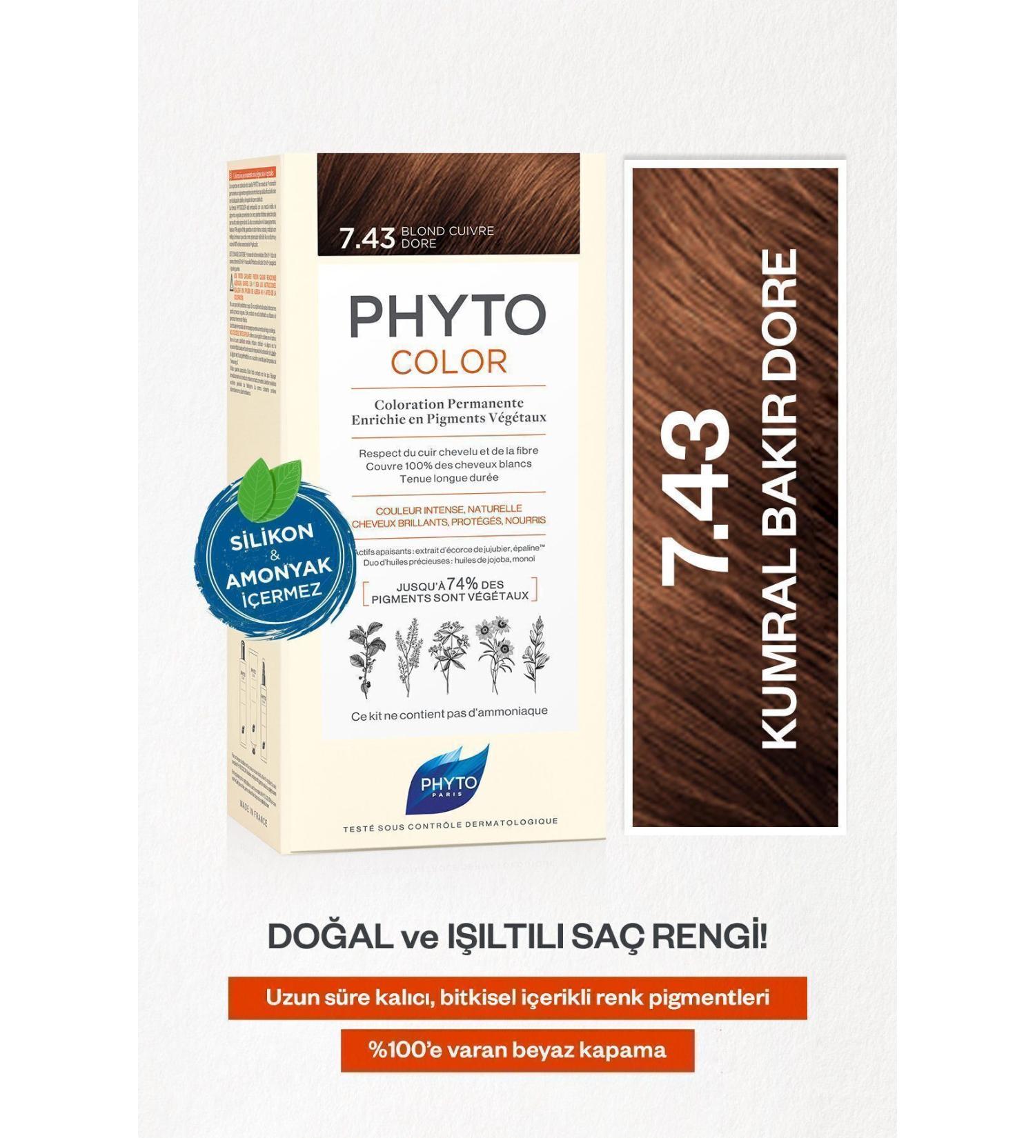 Phyto Phytocolor 7.43 Auburn Copper Dore Ammonia-Free Permanent Herbal Hair Dye - Buy Online on GoSupps.com