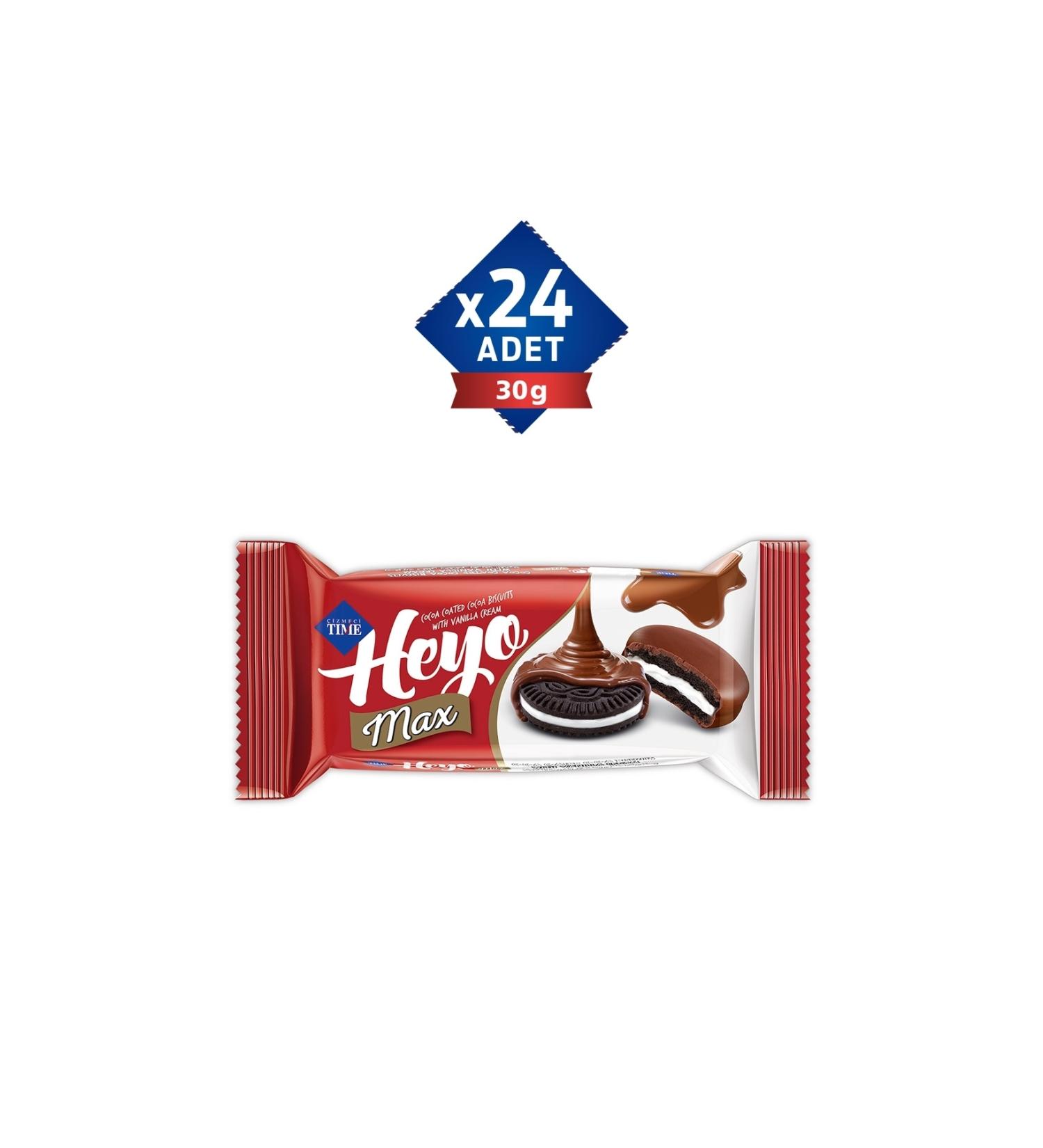 Cizmeci Time HEYO MAX Cocoa Coated Vanilla Cream Cocoa Biscuits 30 G x 24 Pieces
