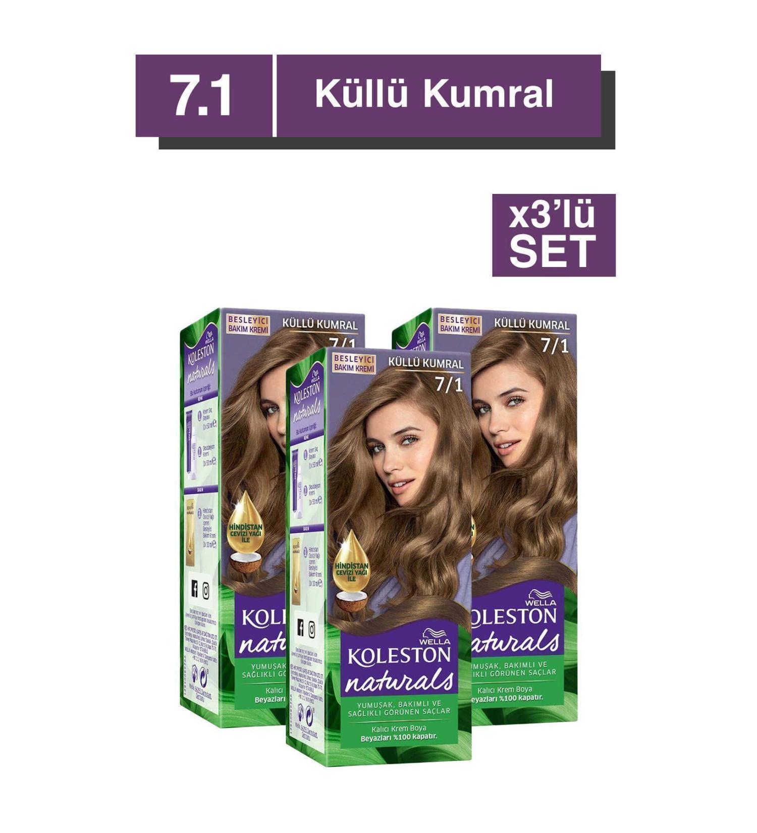 Wella Koleston Naturals Hair Dye 7/1 Ash Blonde X3 Set - Buy Online on GoSupps.com