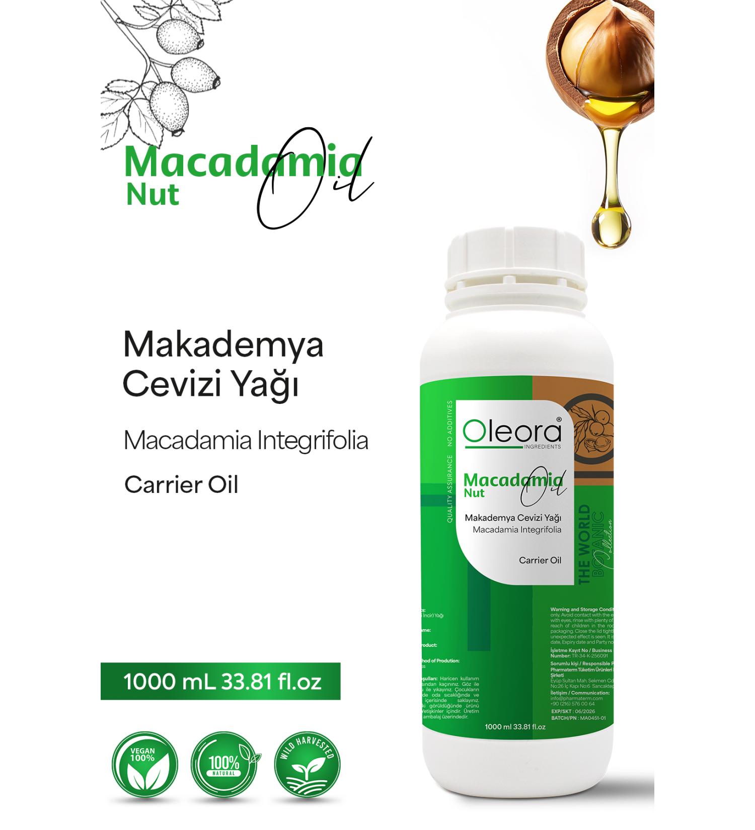 Oleora Macadamia Nut Oil Pure Fixed Oil (MACADAM A NUT O L) carrier Oil Pure 1000 ml