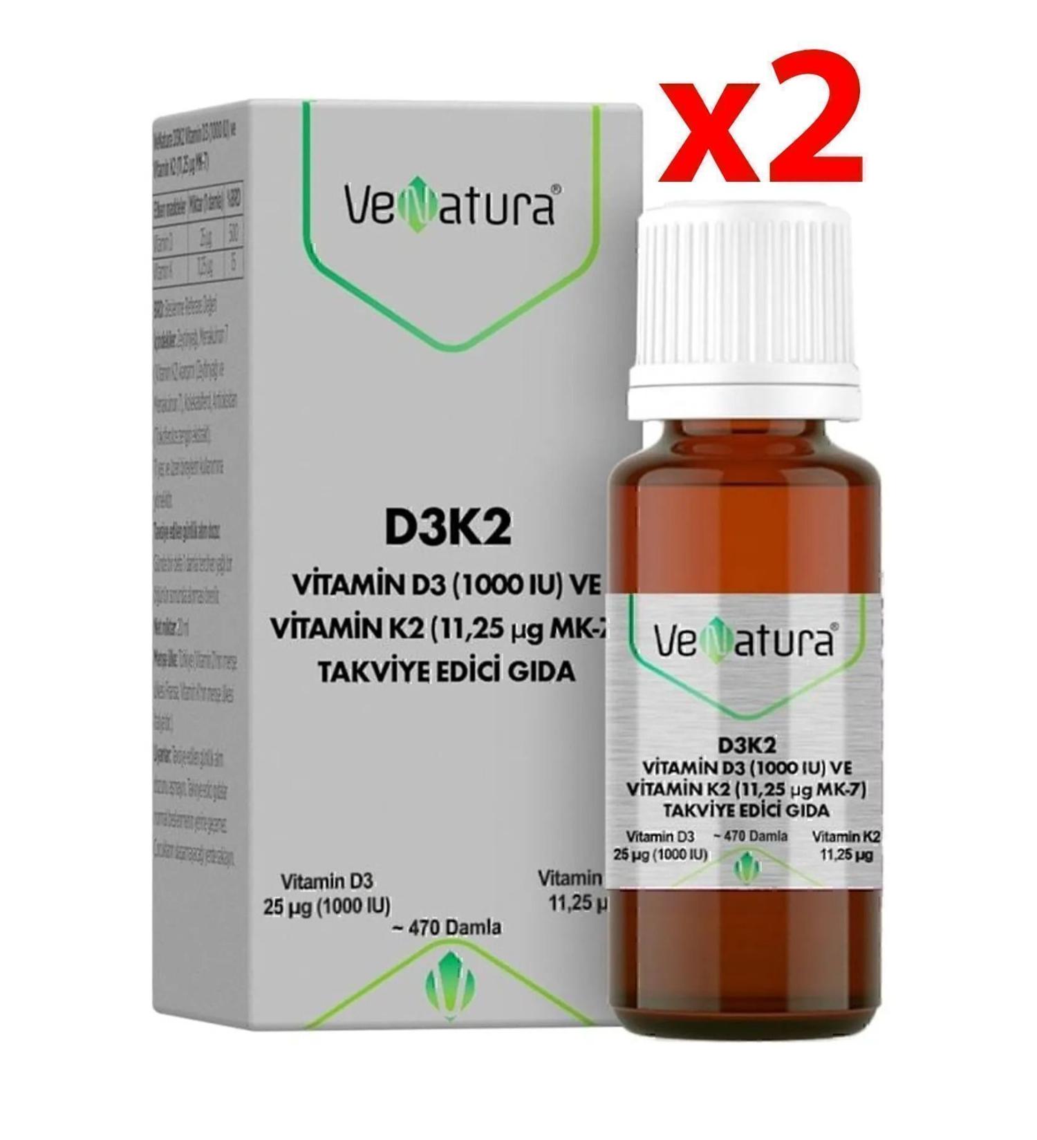 Venatura Vitamin D3 K2 Menaquinone 7 Drops 20 ml 2 Pieces