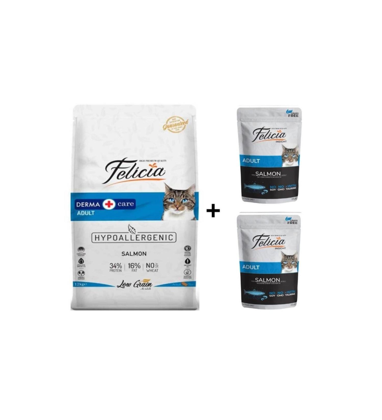 Felicia Salmon Adult Cat Food 2 kg + 2 Pieces Wet Food