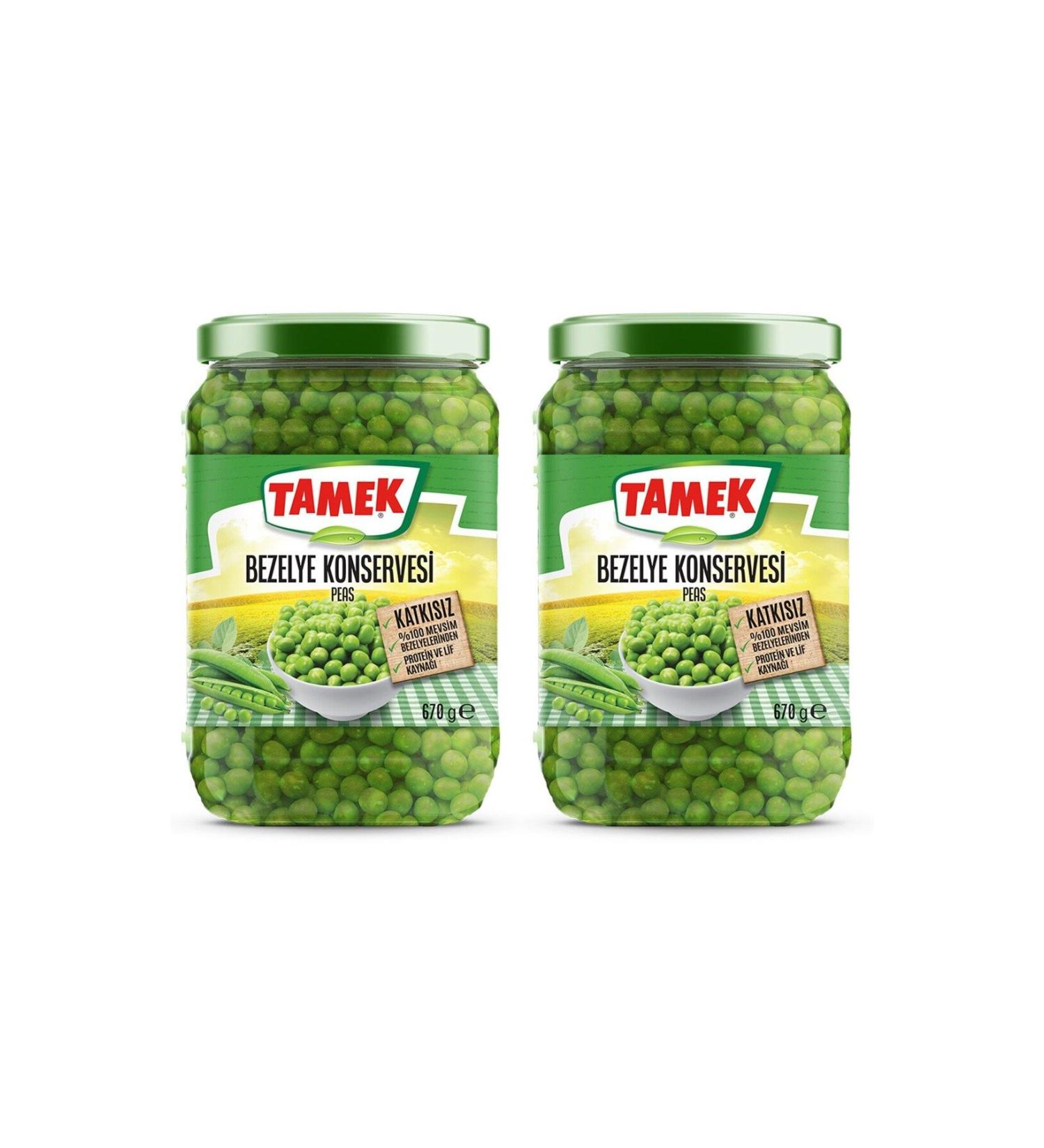 TAMEK Canned Peas 670 gr Glass x 2 Pieces