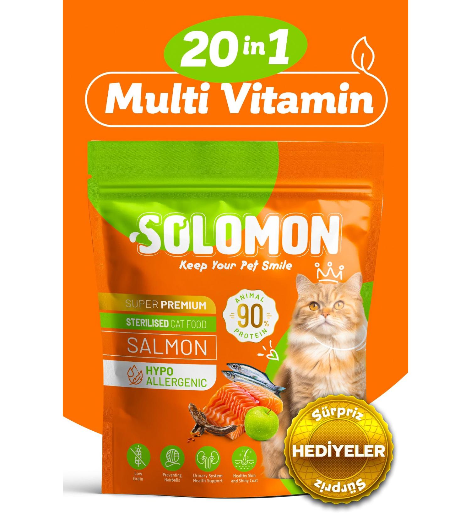 Solomon Sterilized Salmon Super Premium Cat Food 1.5 Kg - Hypoallergenic - Low Grain - Buy Online on GoSupps.com