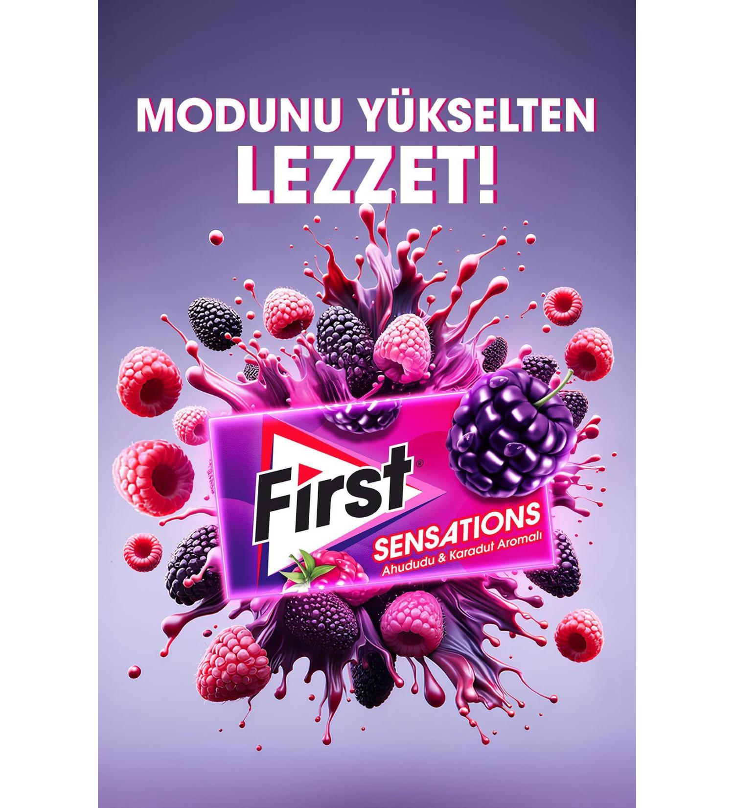 First Sensations Raspberry & Black Mulberry Flavored Gum 27 gr - 12 Pieces