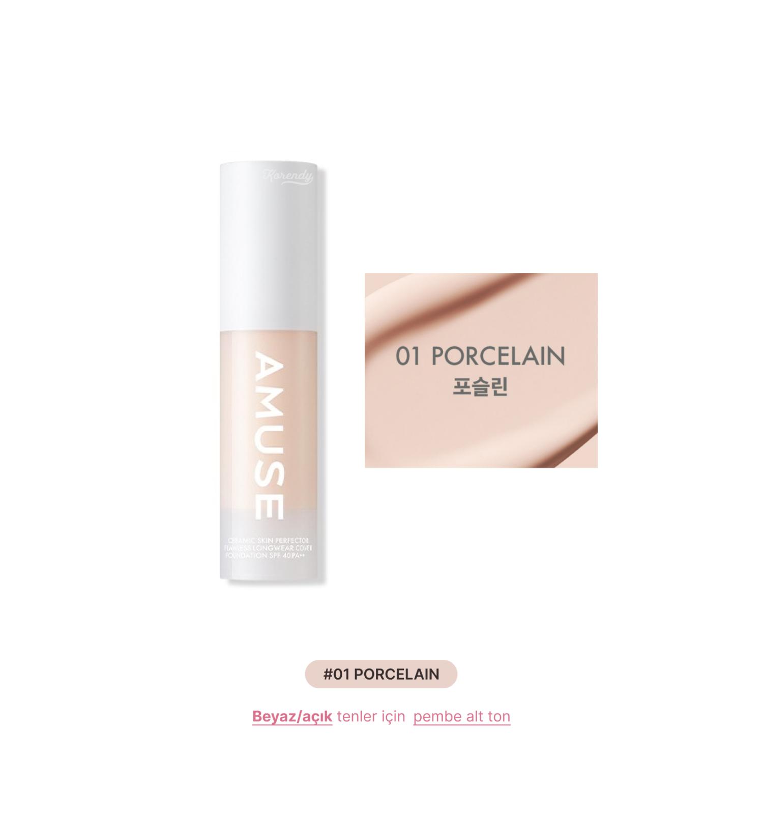 Amuse Ceramic Skin Perfector Foundation - 48 Hours Lasting Porcelain Look Foundation 15ml #01PORCELAIN - Buy Online on GoSupps.com