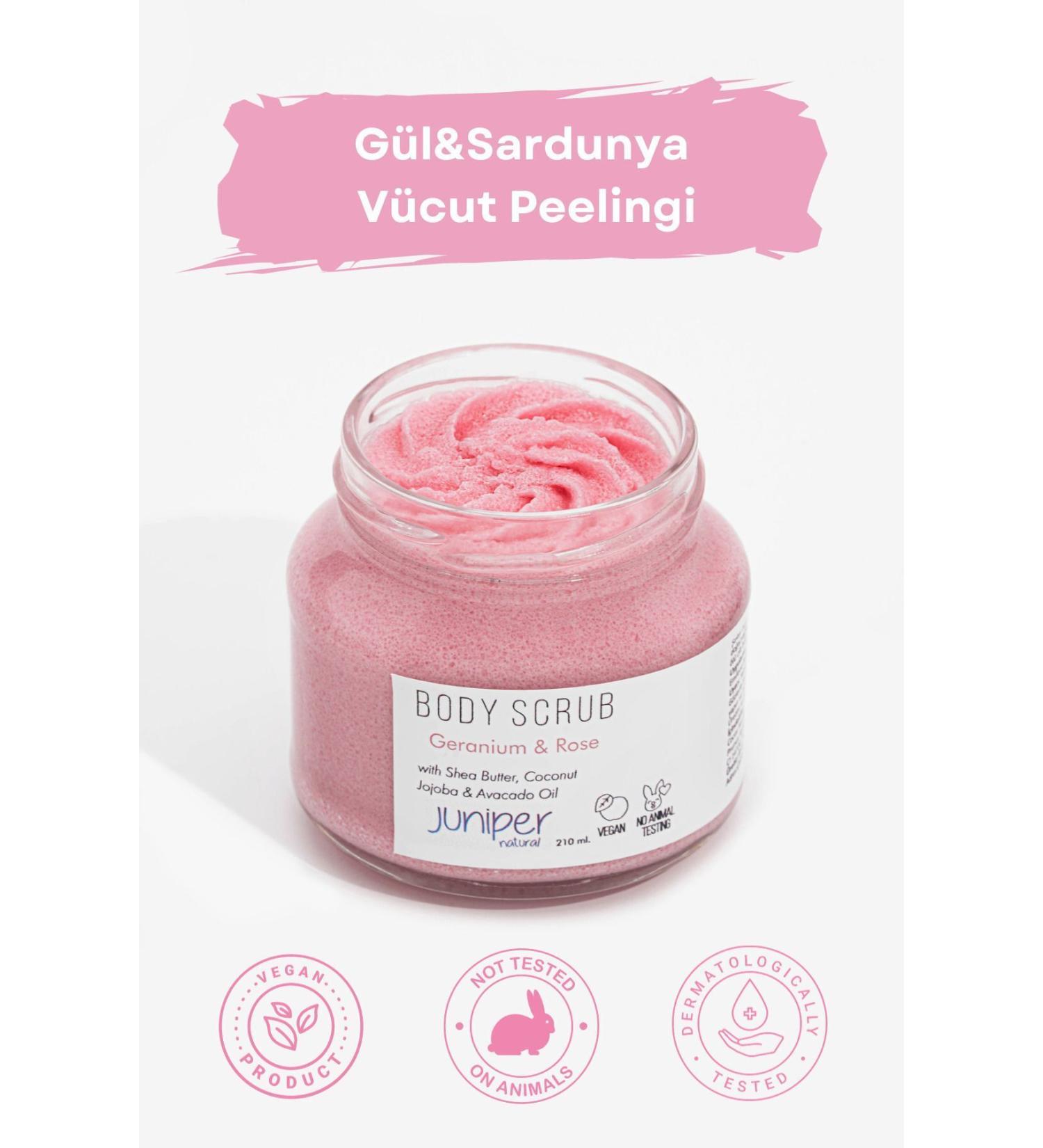 Juniper Natural Rose & Geranium Body Scrub - Purifying Moisturizing Vegan - 210 ml - Buy Online on GoSupps.com