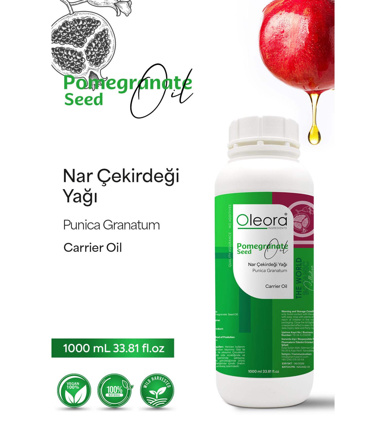 Oleora Pomegranate Seed Oil Pure Fixed Oil (POMEGRANATE SEEDS OIL) Carrier Oil Pure 1000 ml