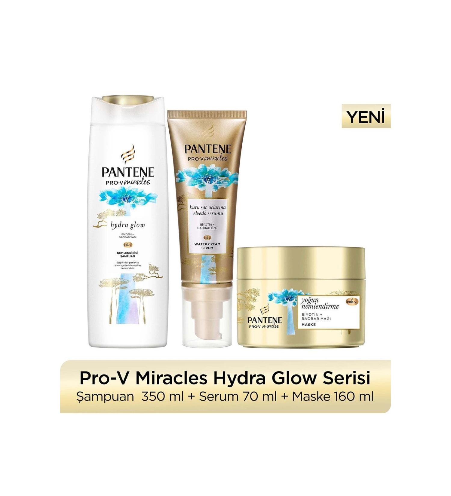 Pantene Hydra Glow Moisturizing Shampoo 350 ML + Moisturizing Mask 160 ML + Hair Serum 70 ML - Buy Online on GoSupps.com
