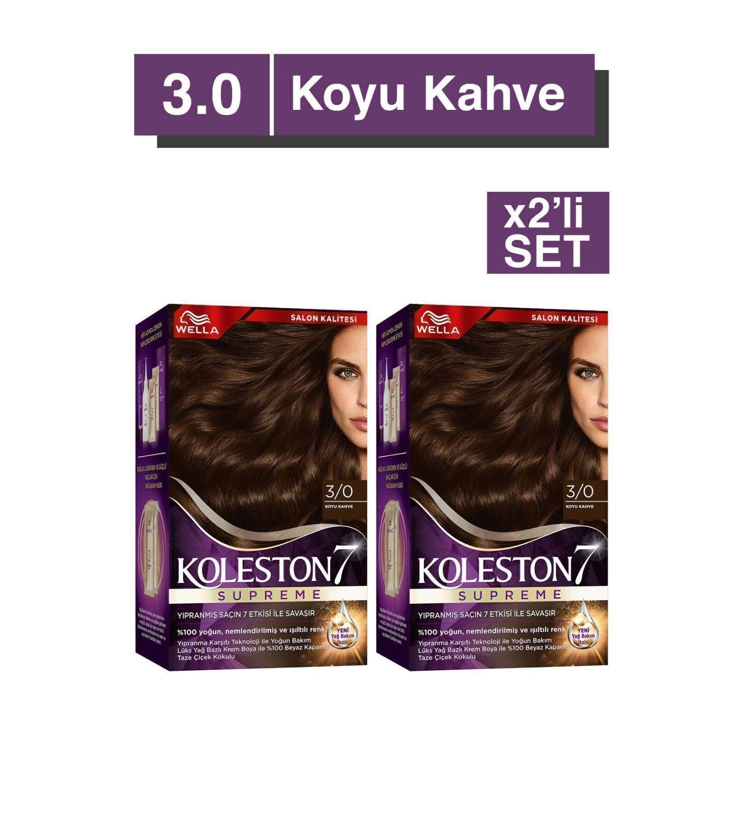 Wella Koleston Supreme Hair Dye 3/0 Dark Brown X2'li Seti - Buy Online on GoSupps.com