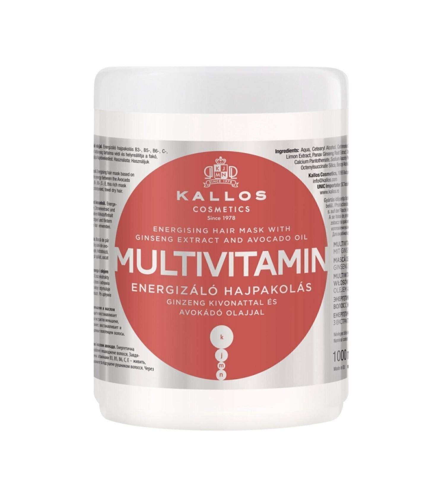 Kallos Cosmetics Multivitamin 1000ml Energizing Hair Care Mask with Ginseng Extract and Avocado Oil