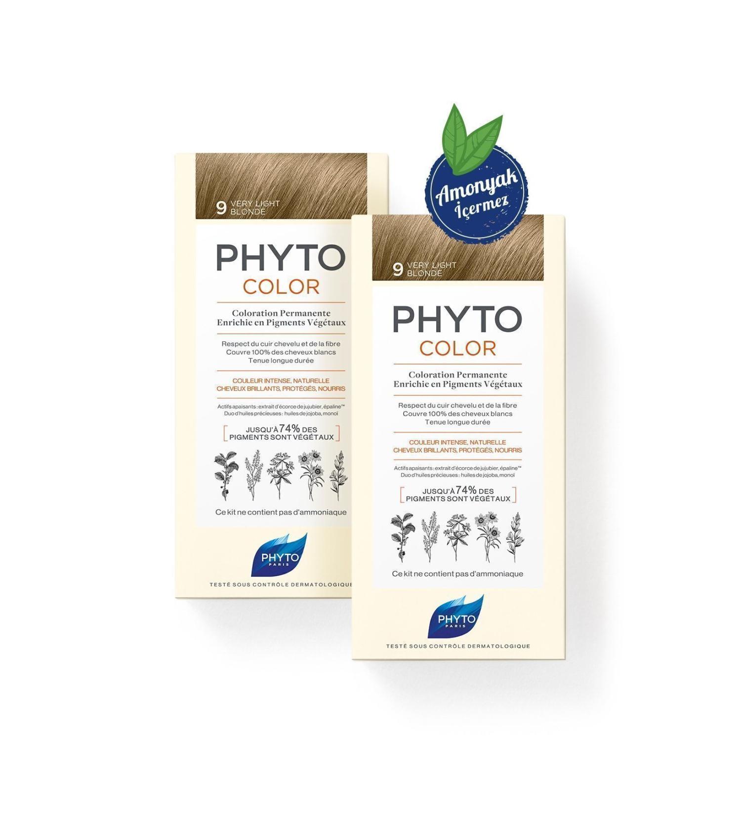 Phyto Phytocolor 9 Light Blonde Ammonia-Free Permanent Herbal Hair Dye Dual Advantage Set