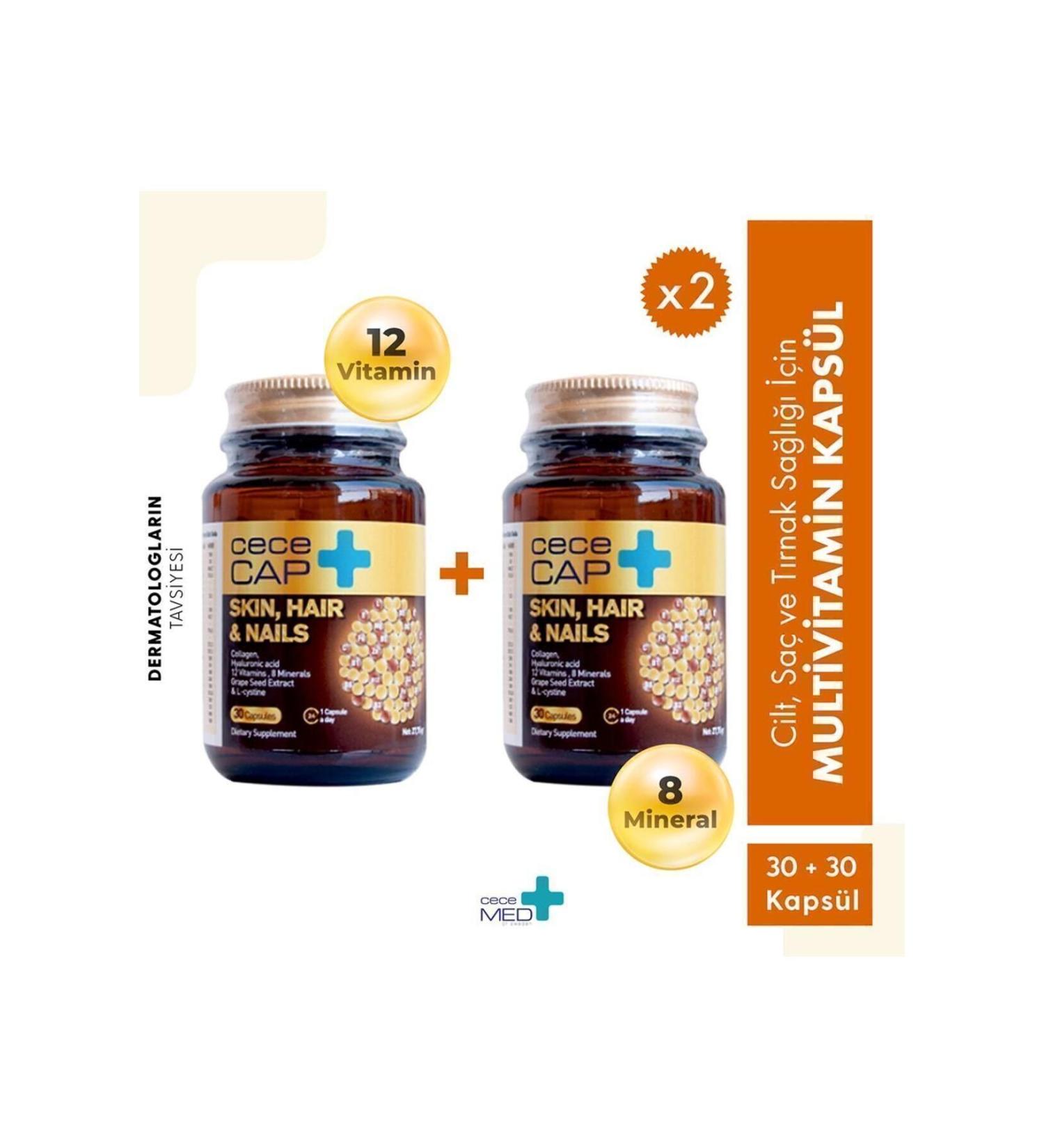 CECEMED For Healthy Hair and Nails Cececap 12 Vitamins 8 Minerals 2 X 30 Capsules Multivitamin - Buy Online on GoSupps.com