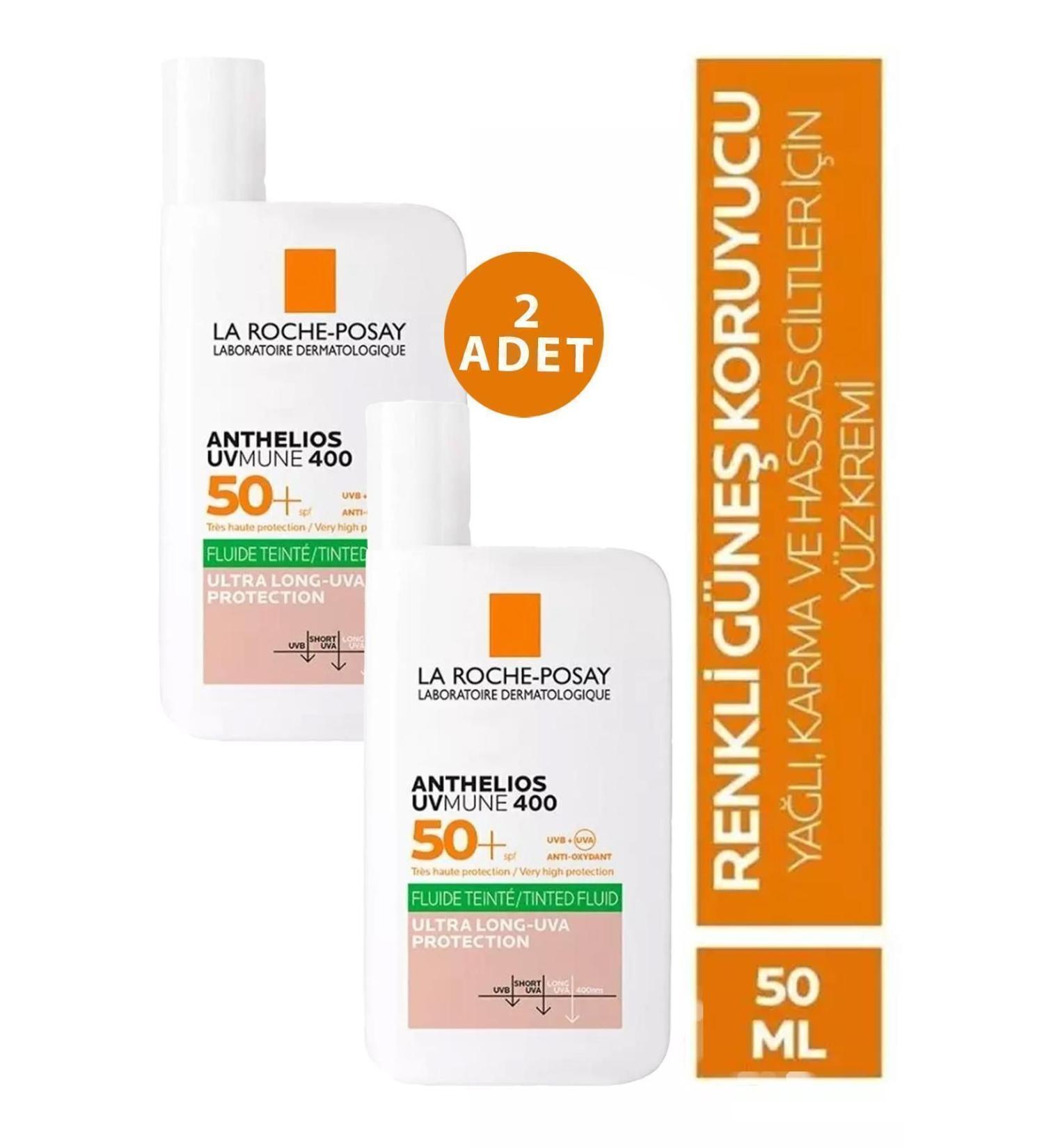 La Roche Posay Anthelios Uvmune 400 Fluide Oil Control Tinted Spf50 50 ml 2 Pcs