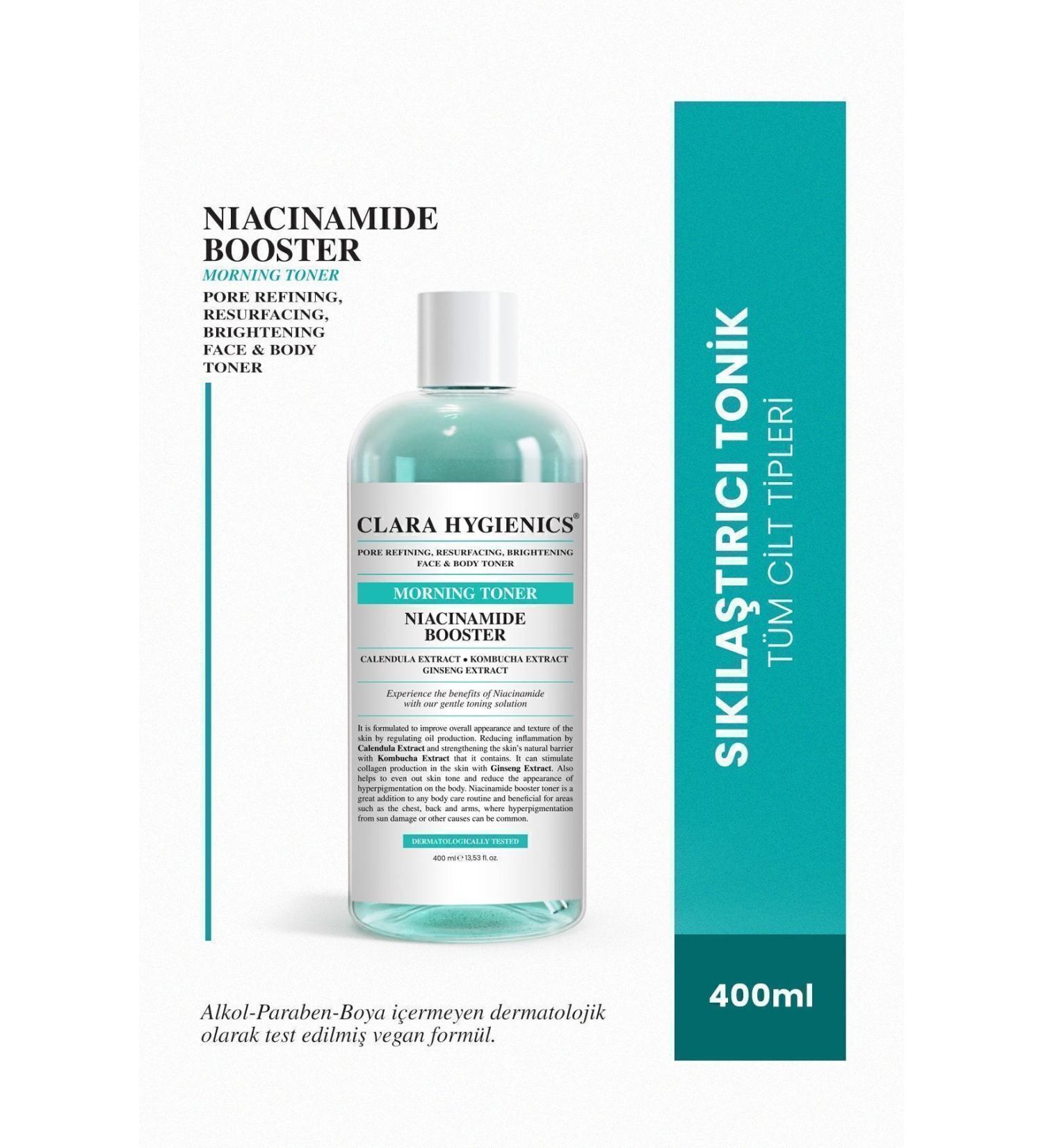 Clara Hygienics Niacinamide Booster Pore Tightening Face and Body Day Toner 400ml Vegan Brightening Effective - Buy Online on GoSupps.com