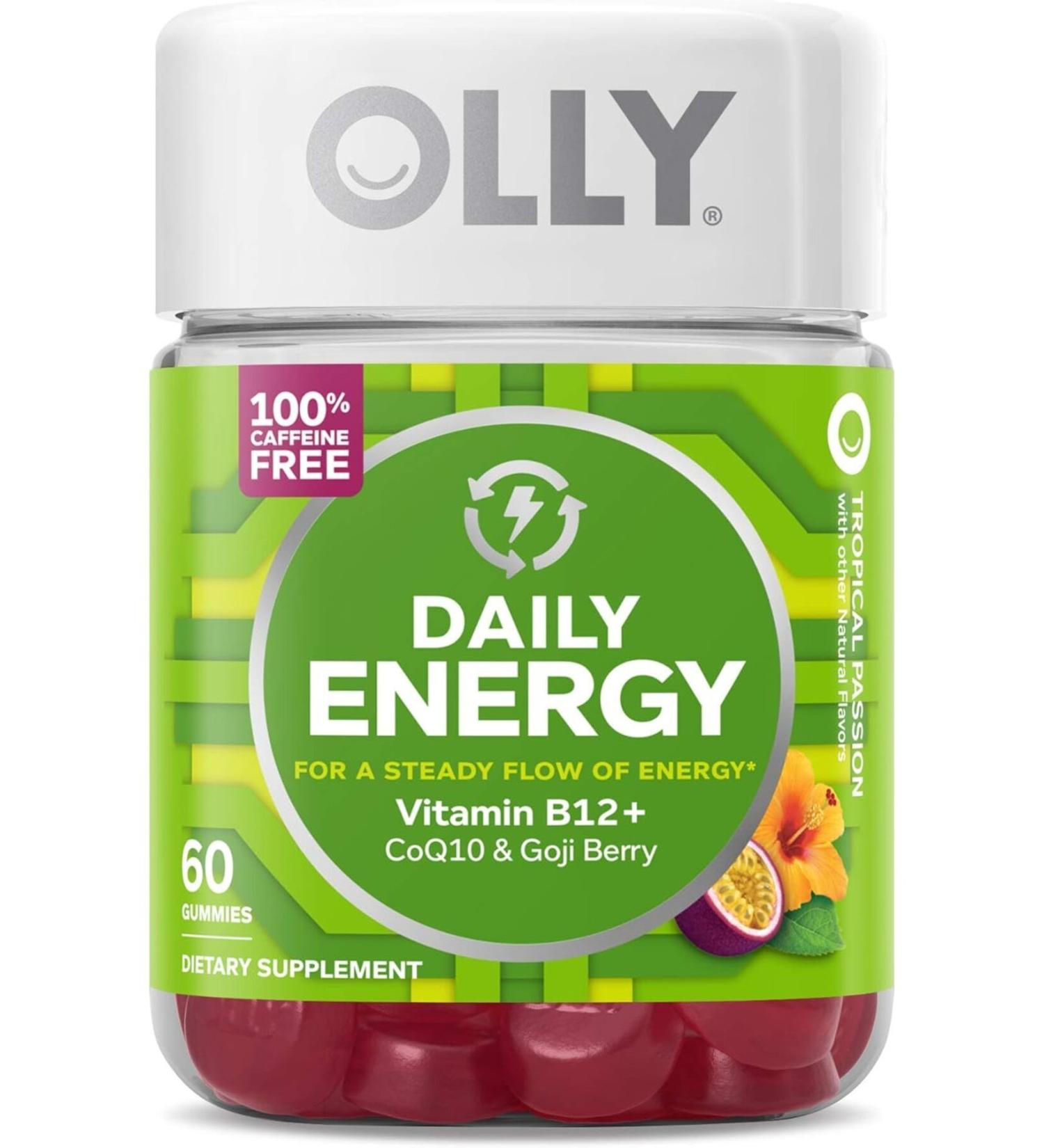 OLLY Daily Energy Gummy Caffeine Free Vitamin B12 CoQ10&Goji Berry 60 Gummies