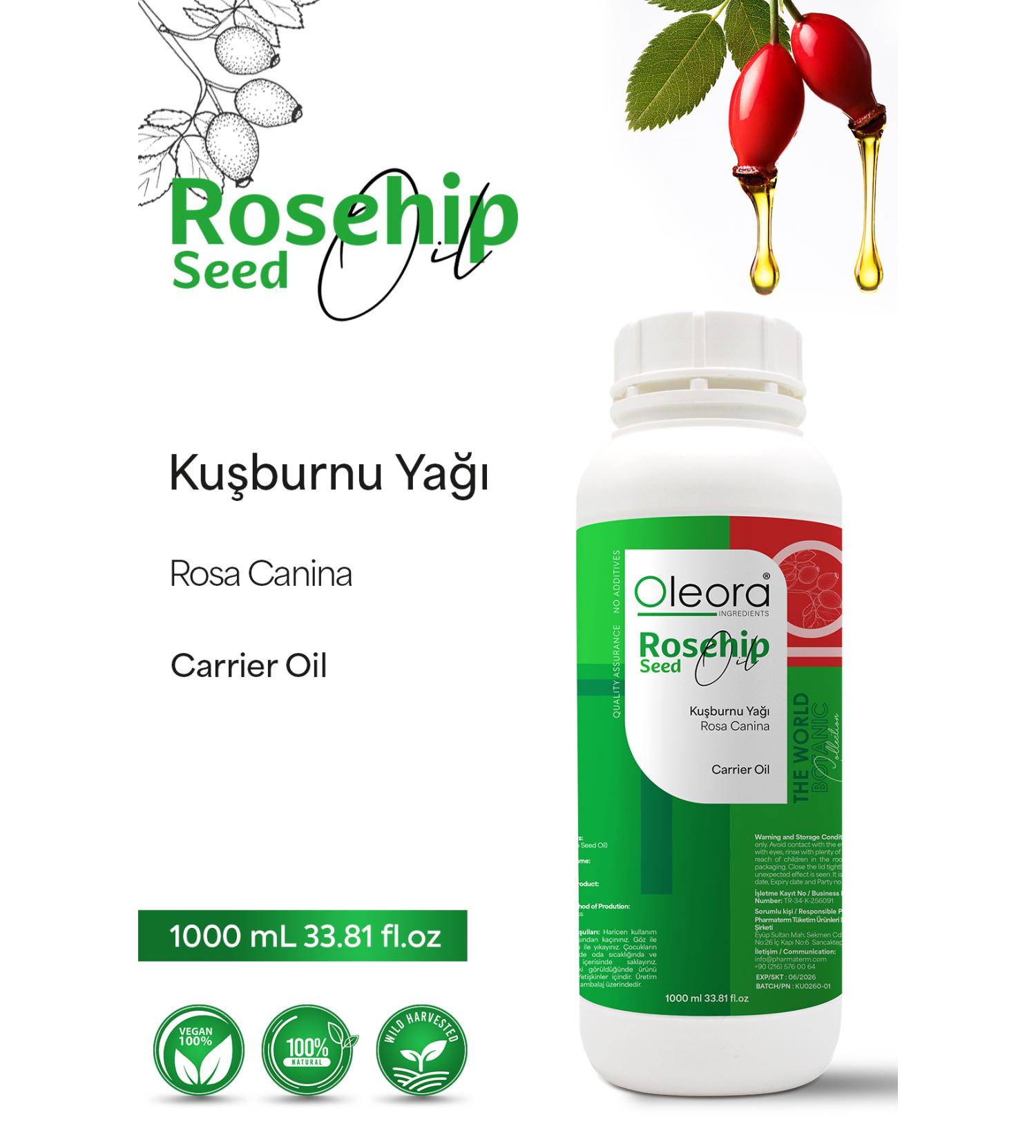 Oleora Rosehip Seed Oil Fixed Oil (ROSEH P SEEDS O L) Carrier Oil Pure 1000 ml