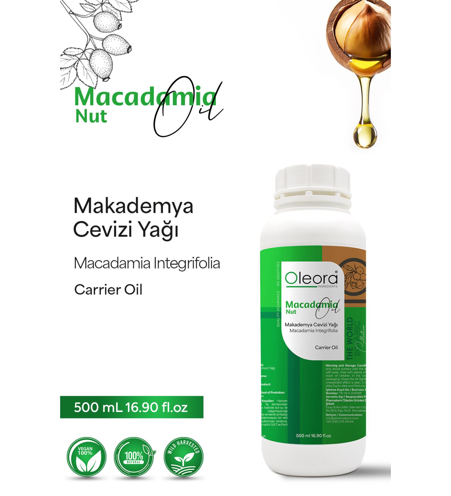 Oleora Macadamia Nut Oil Pure Fixed Oil (MACADAM A NUT O L) carrier Oil Pure 500 ml
