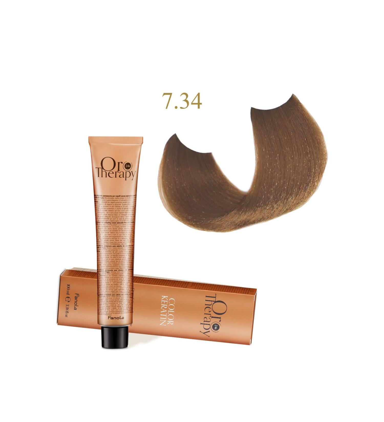 Fanola Oro Therapy 24k Color Keratin With Gold & Argan Oil 100ml (ammonia Free) 7.34 Blonde Golden Copper