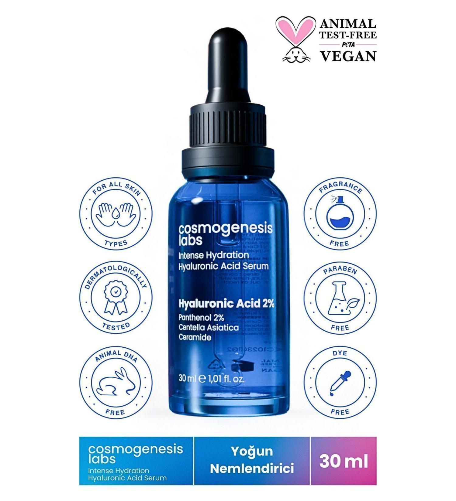 Cosmogenesis Labs Intensive Hyaluronic Acid Skin Serum 30ml Vegan Anti-Wrinkle (2% Hyaluronic Acid) - Buy Online on GoSupps.com