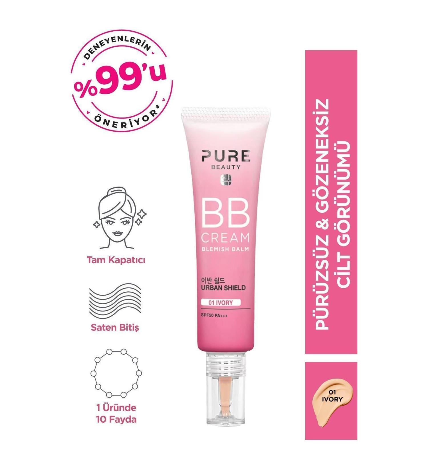PURE BEAUTY Skin BB Cream Spf50 Pa+++ Ivory 30 ml Tone Equalizing Sunscreen - Buy Online on GoSupps.com