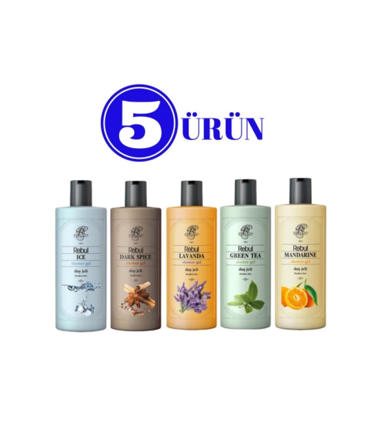 Rebul Shower Gel 500 ml - Ice / Mandarine / Lavender / Dark Spice / Green Tea 5 Pieces