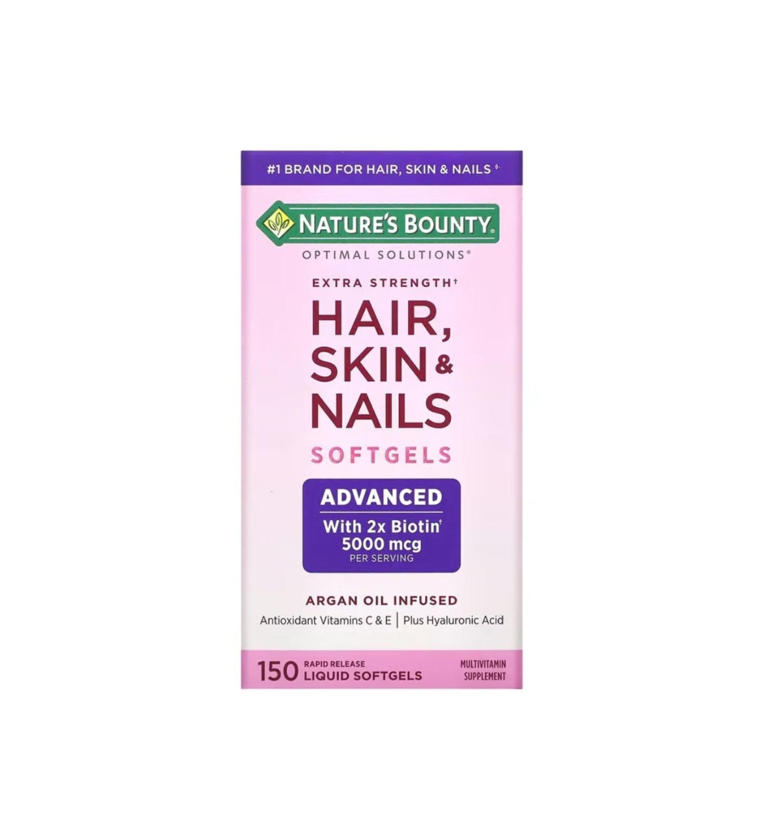 Natures Bounty Optimal Solutions Extra Strength Hair Skin & Nails 150 Rapid Release Liquid Softgels