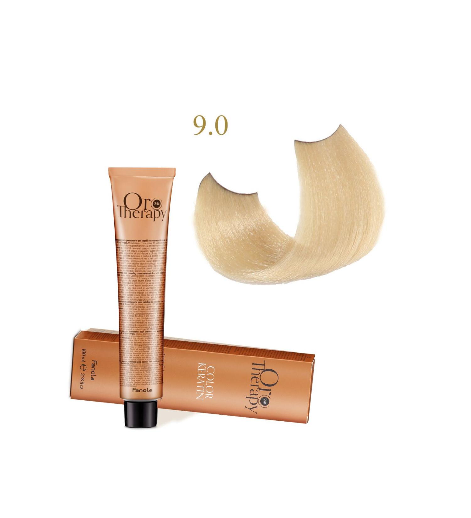 Fanola Oro Therapy 24k Color Keratin With Gold & Argan Oil 100ml (AMMONIA FREE) 9.0 Very Light Blonde