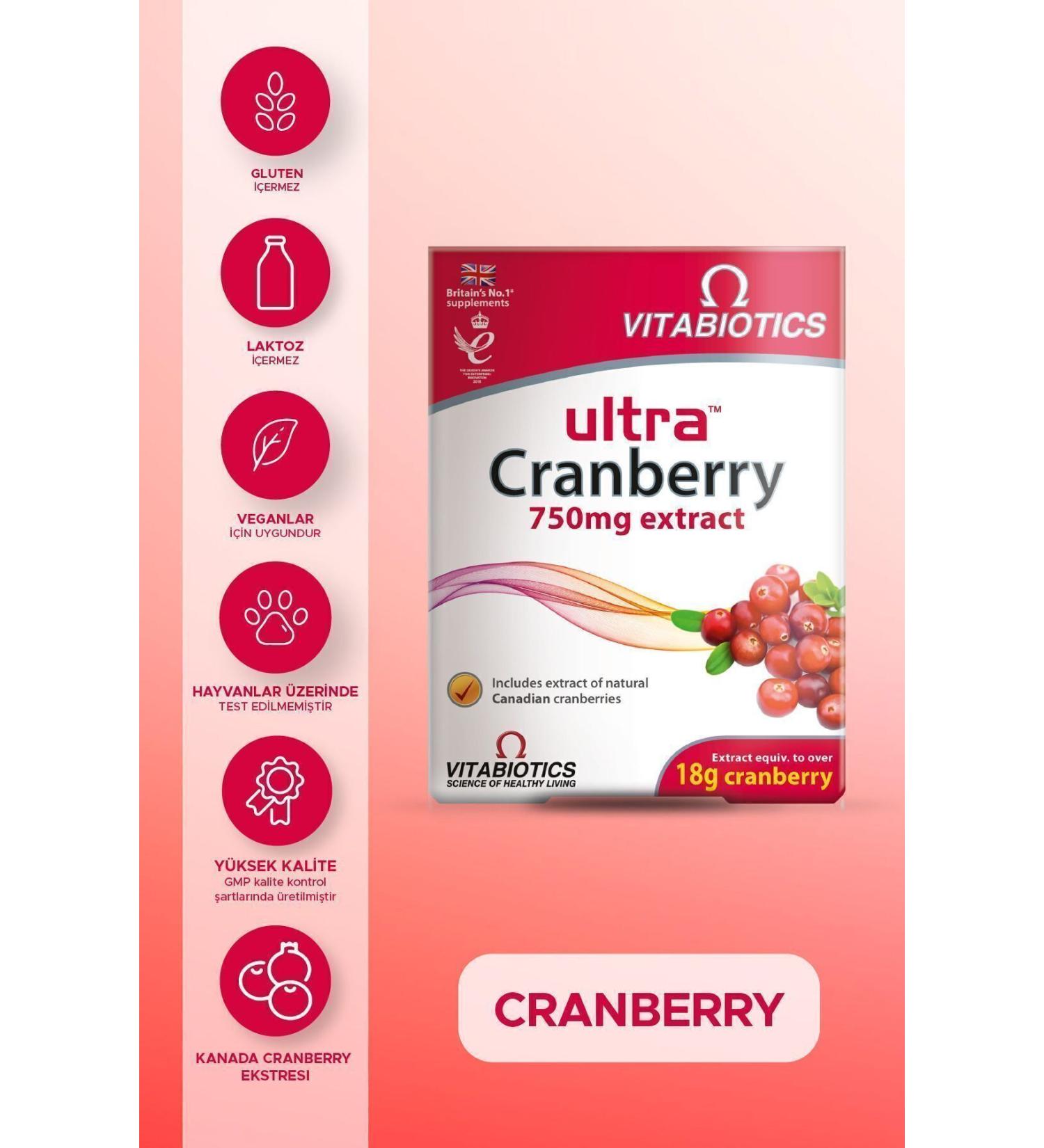 Vitabiotics Ultra Cranberry Large Fruited Food Supplement Containing Vaccinium 30 Tablets