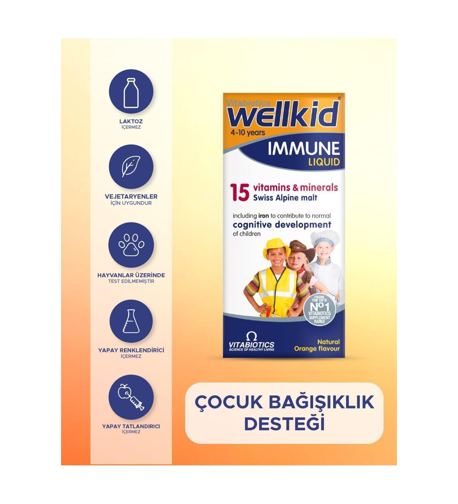 Wellkid Immune Liquid Children's Immune Supporting Vitamin Containing Barley Mat Extract 150 ml