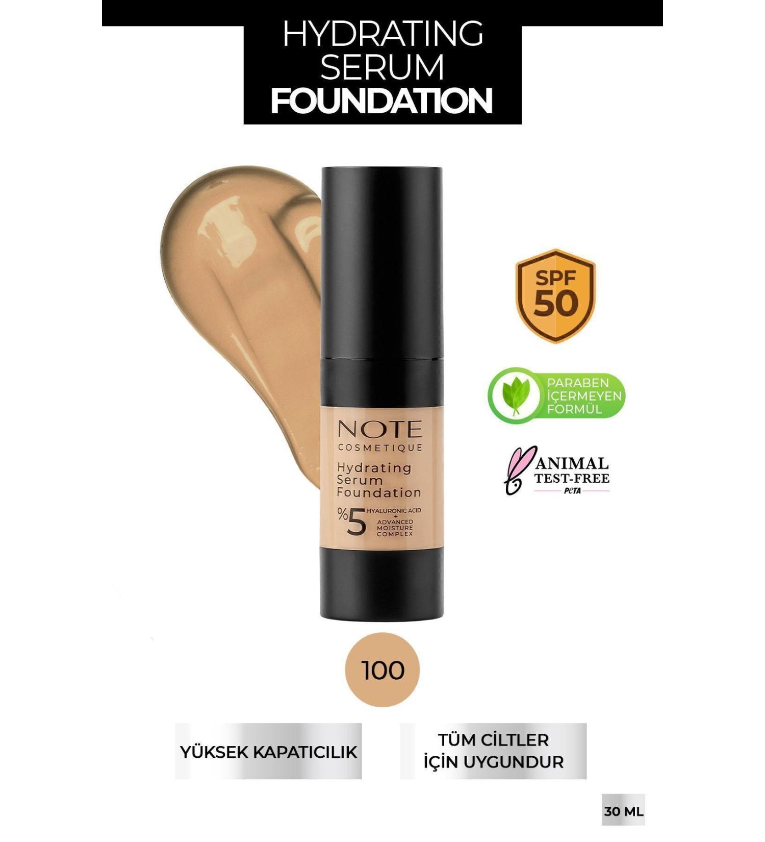 Note Cosmetics Hydrating Serum Spf 50 Moisturizing Effective Hyaluronic Acid Serum Foundation - 100 - Buy Online on GoSupps.com