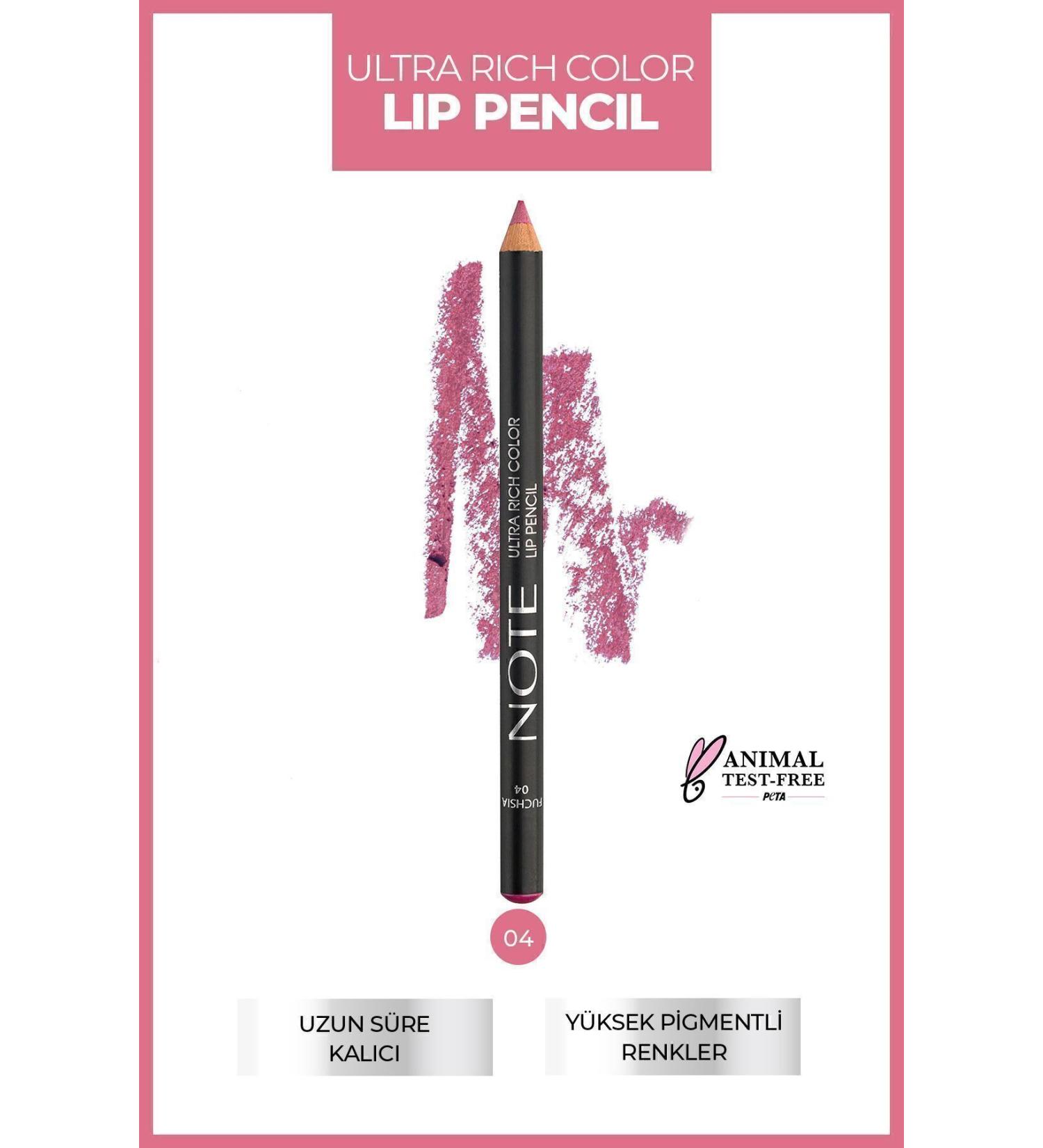 Note Cosmetics Ultra Rich Color Lip Pencil 04 Fuchsia - Pink - Buy Online on GoSupps.com