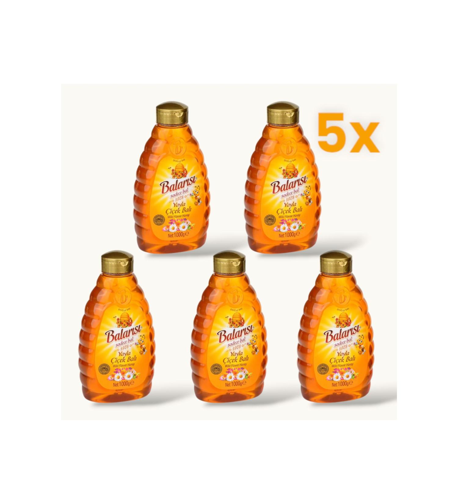 BALARISI Honeybee Natural Flower Honey 1 Kg Practical Lid (5 Pieces)