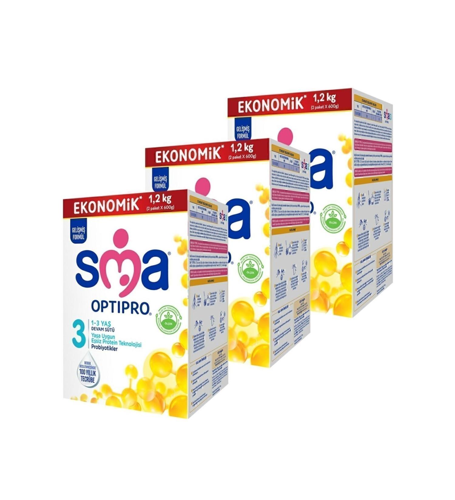 SMA Optipro Probiotic 3 1- 3 Years Follow-On Milk 1200 gr X 3 Pieces