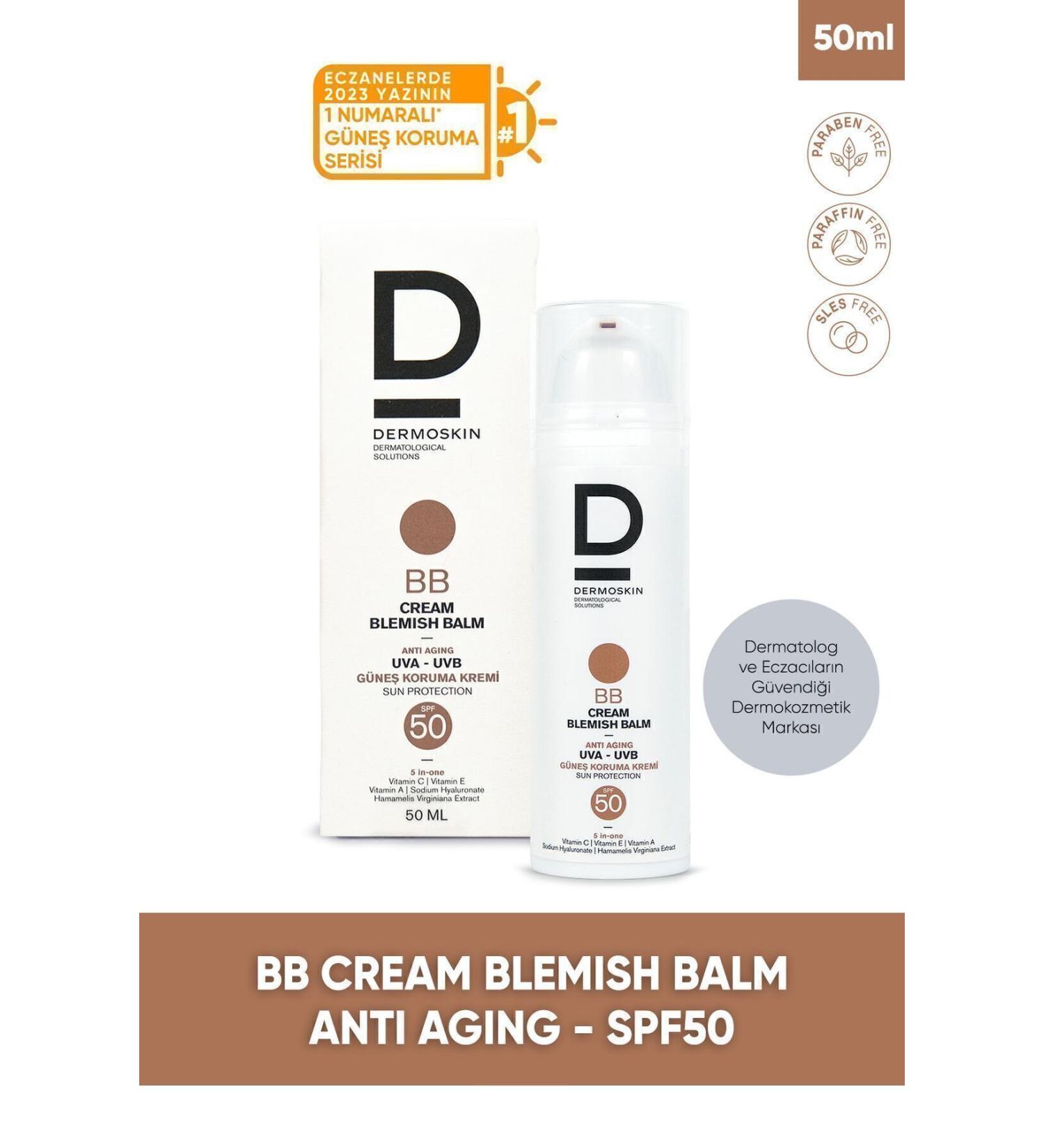 Dermoskin BB Cream SPF 50+ Blemish Balm 50Ml- Tinted Sunscreen - Anti-Aging and Anti-Spot - Buy Online on GoSupps.com