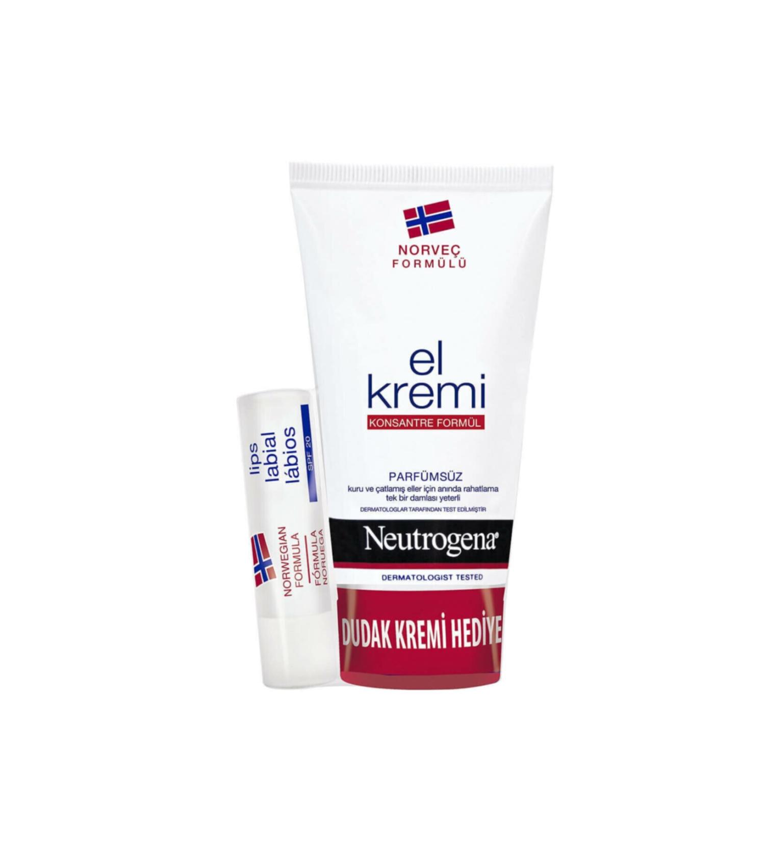 Neutrogena Hand Cream 75 ml and Lip Moisturizer Set Unscented