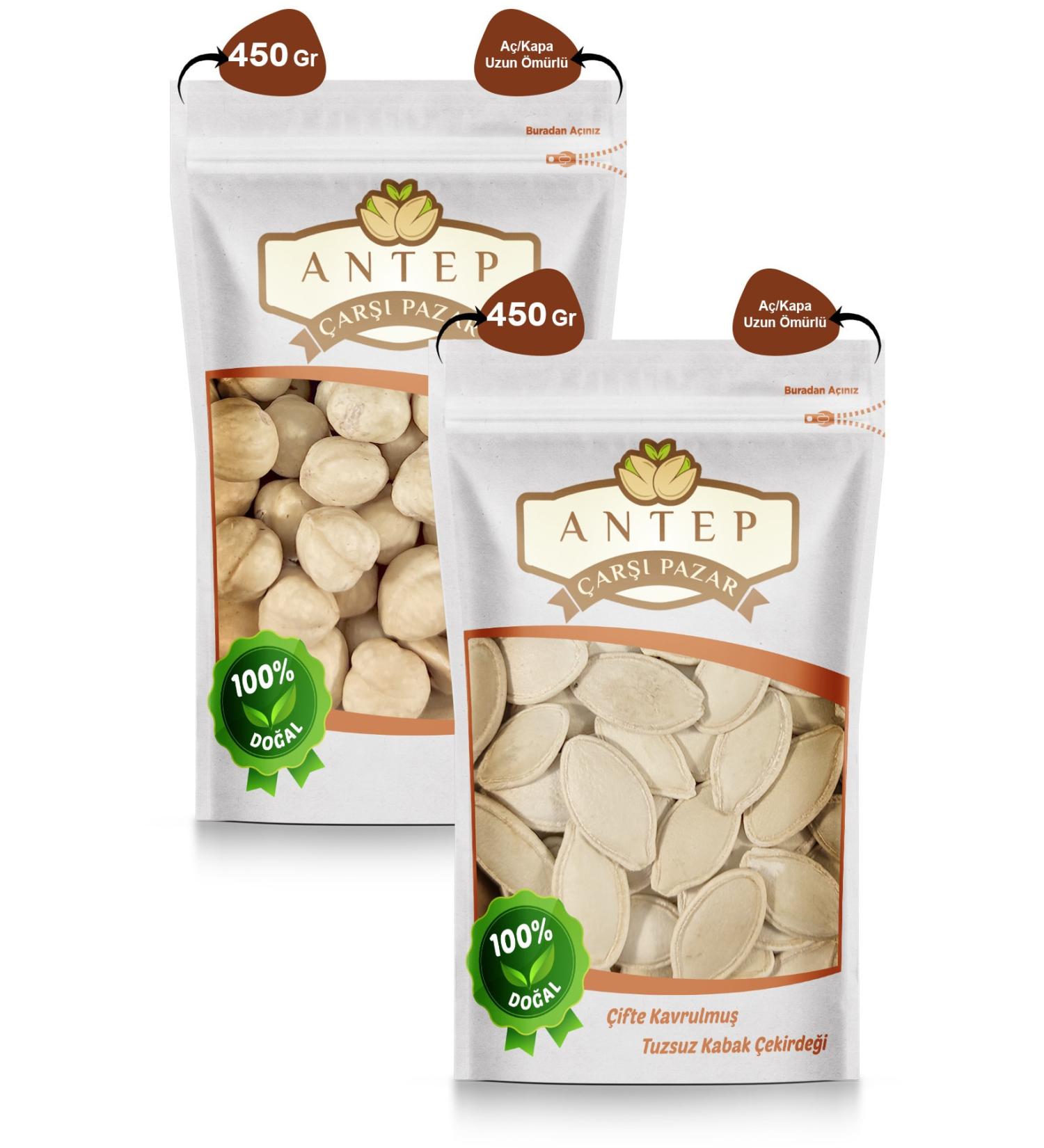 Antep Bazaar Unsalted Pumpkin Seeds 450 Gr. | Roasted Hazelnuts 450 Gr.