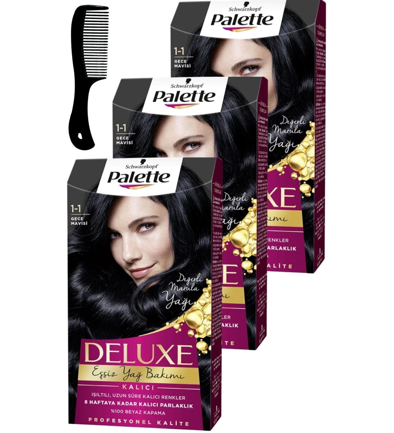 Palette Deluxe Hair Dye 1-1 Midnight Blue X 3 Pieces + Hair Opening Comb - Buy Online on GoSupps.com