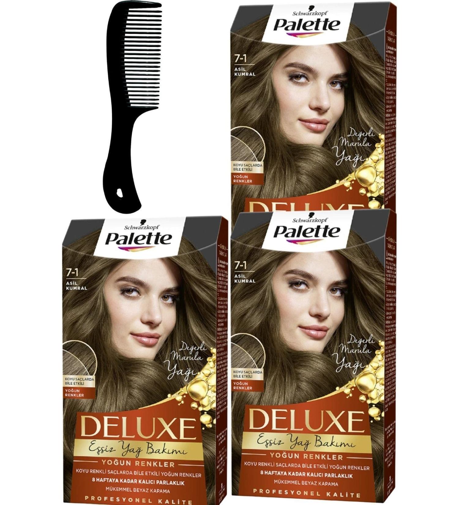 Palette Deluxe Intense Colors Hair Dye 7-1 Noble Blonde X 3 Pieces + Hair Opening Comb - Buy Online on GoSupps.com