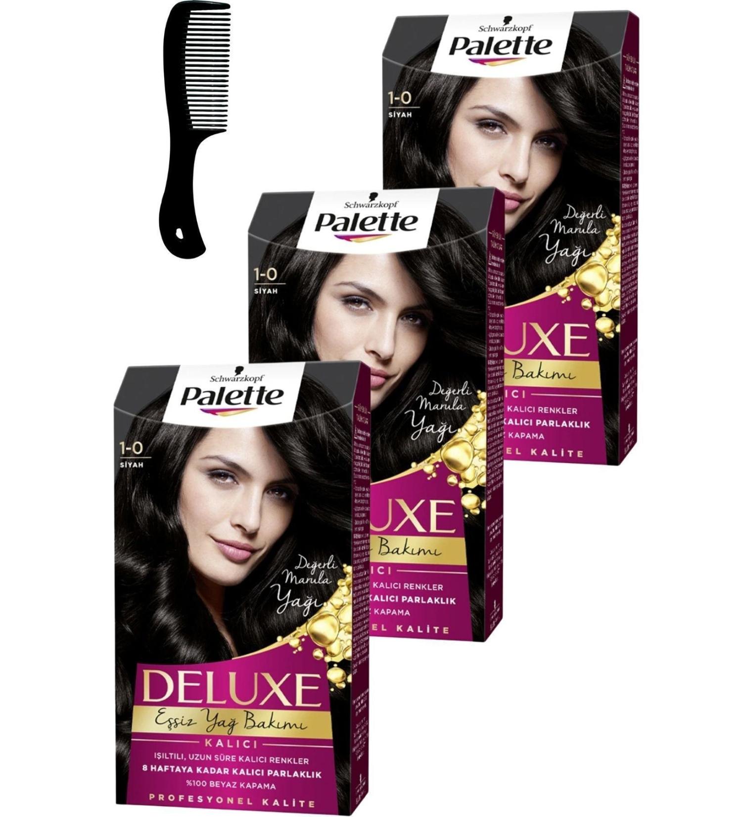 Palette Deluxe Hair Dye 1-0 Black X 3 Pieces + Hair Opening Comb - Buy Online on GoSupps.com