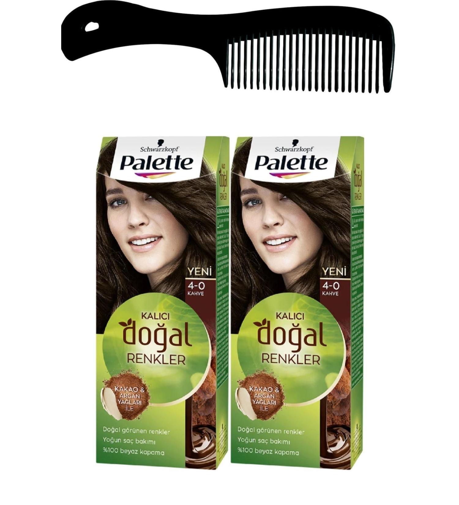 Palette Permanent Natural Colors Hair Dye 4-0 Brown X 2 Pieces + Hair Opening Comb