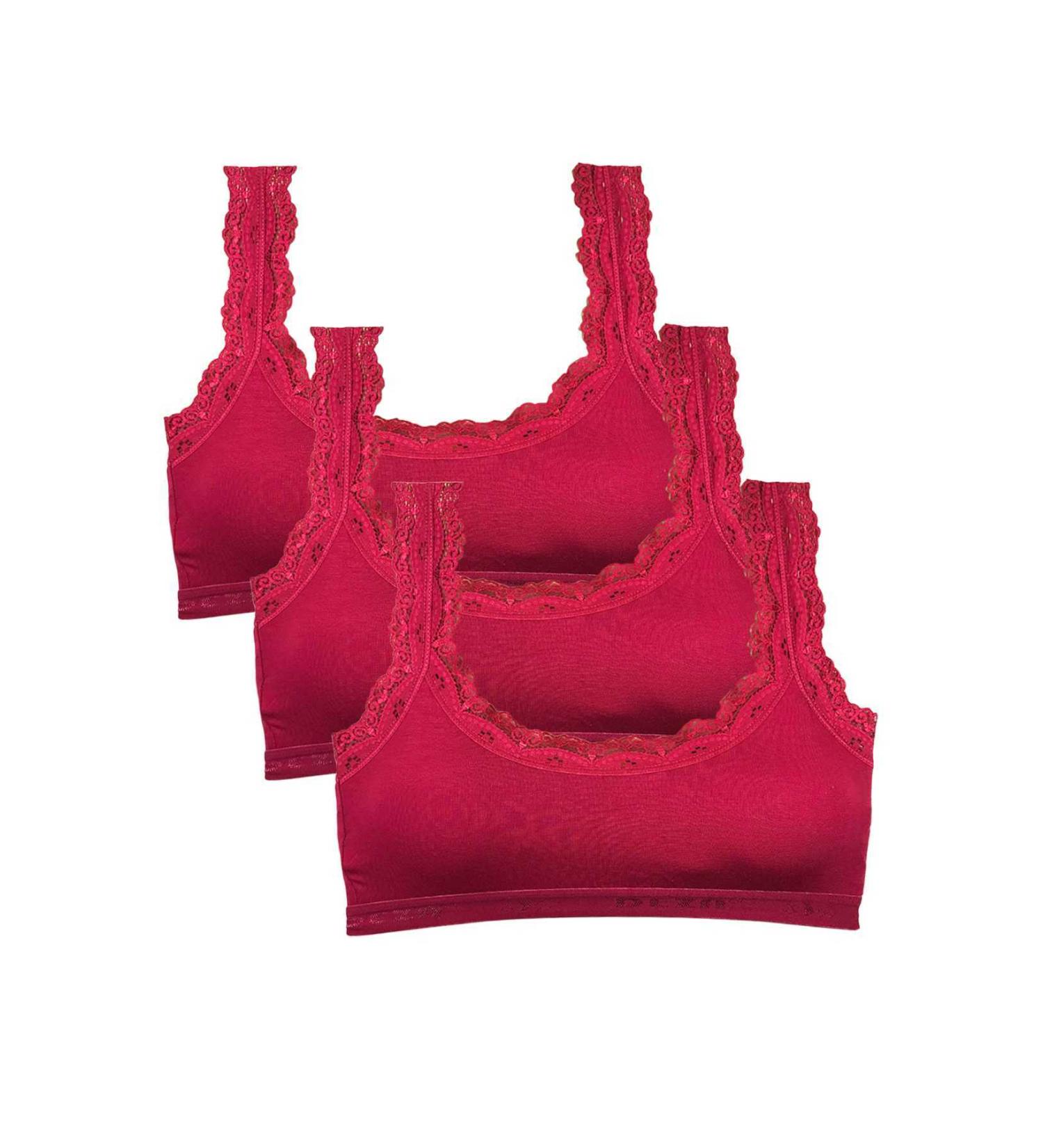 Skygo 3 Piece Lace Embroidery Padded Bamboo Women's Bustier Claret Red